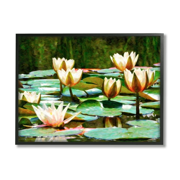 Stupell Industries Pond Lilies Blooming Botanical & Floral Painting Black Framed Art Print Wall Art, 14 x 11