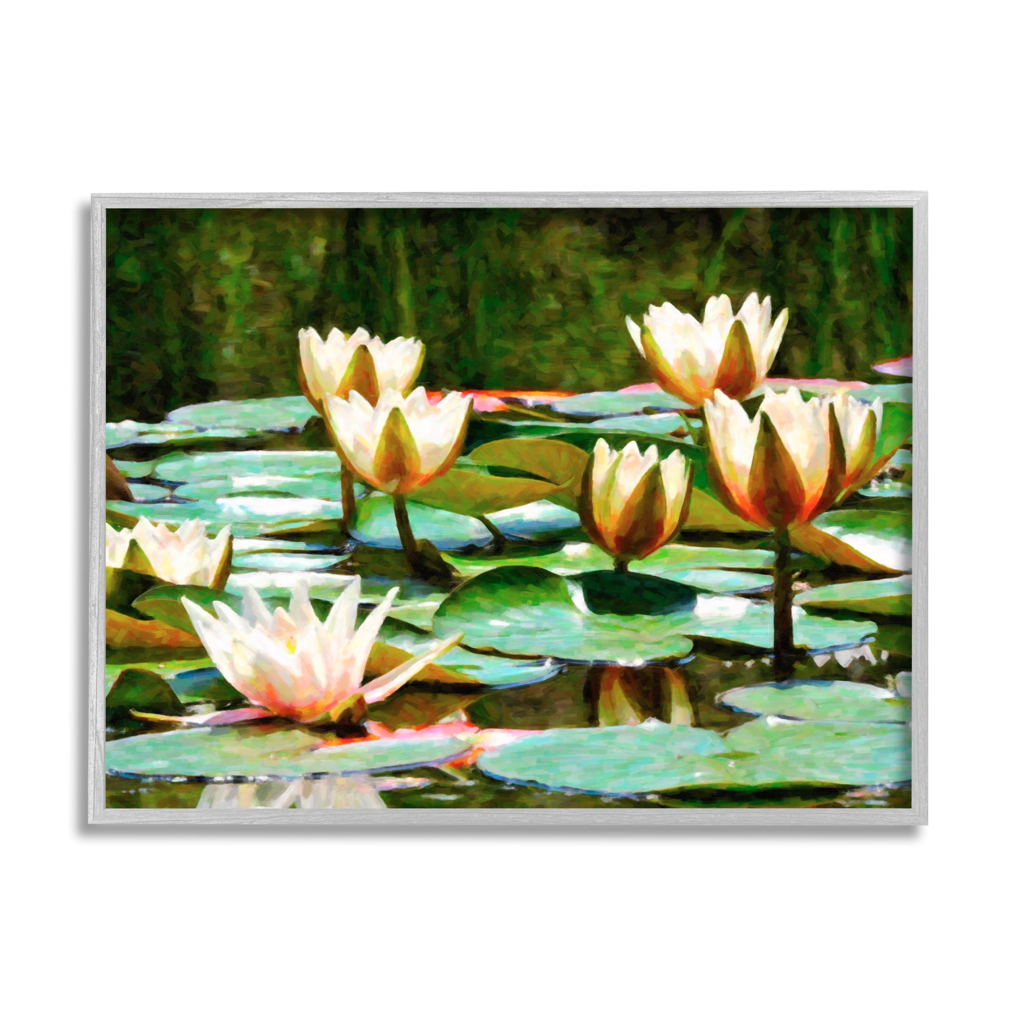 Stupell Industries Pond Lilies Blooming Botanical & Floral Painting Gray Framed Art Print Wall Art, 20 x 16