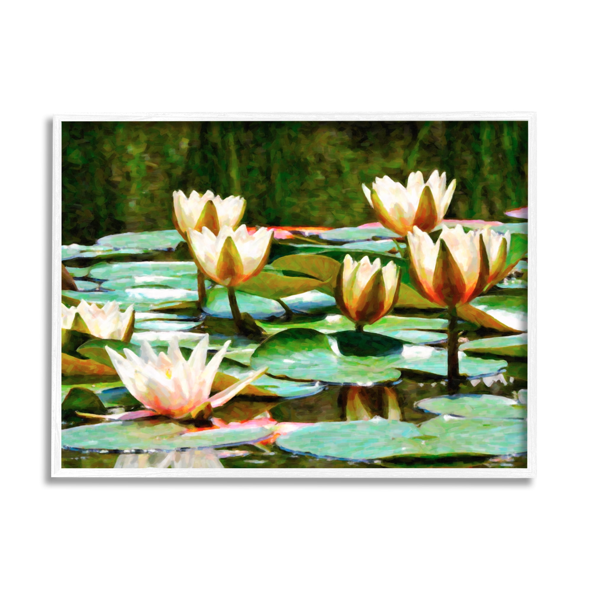 Stupell Industries Pond Lilies Blooming Botanical & Floral Painting White Framed Art Print Wall Art, 20 x 16