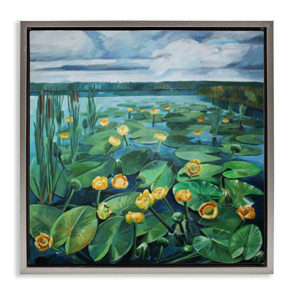 Stupell Industries Traditional Pond Lilies with Clouds Overhead Gray Floating Frame Canvas Art, 25 x 25, by Violeta Vollmer