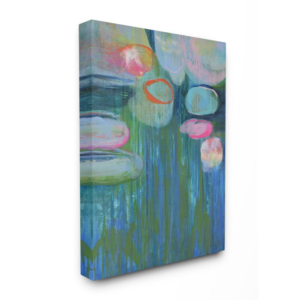 Stupell Industries Pond Lily pads Green Blue Abstract Painting Canvas Wall Art by Third and Wall, 30" x 40"