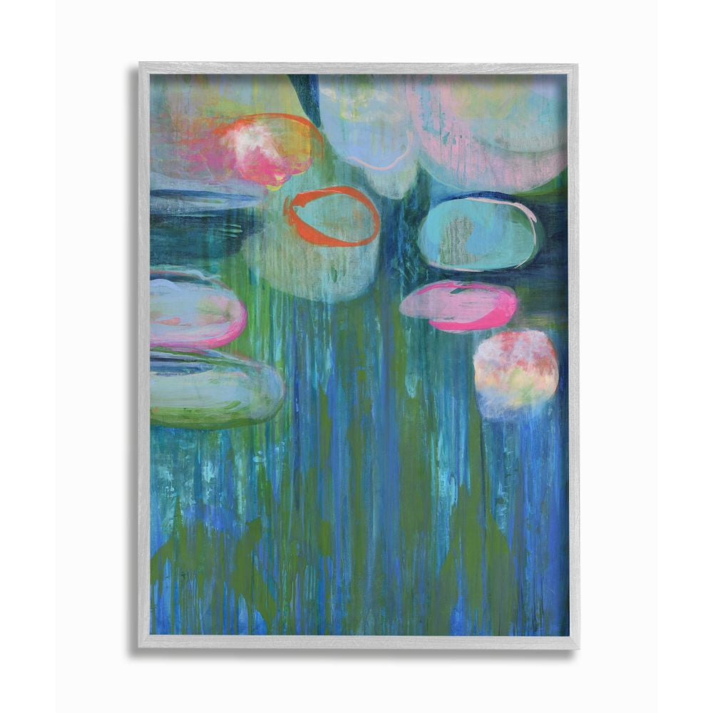 Stupell Industries Pond Lily pads Green Blue Abstract Painting Framed Wall Art by Third and Wall