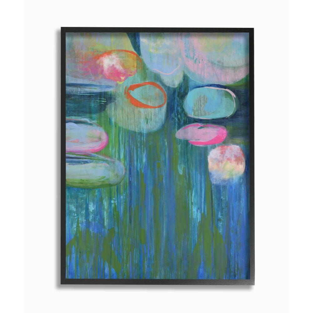 Stupell Industries Pond Lily pads Green Blue Abstract Painting Framed Wall Art by Third and Wall