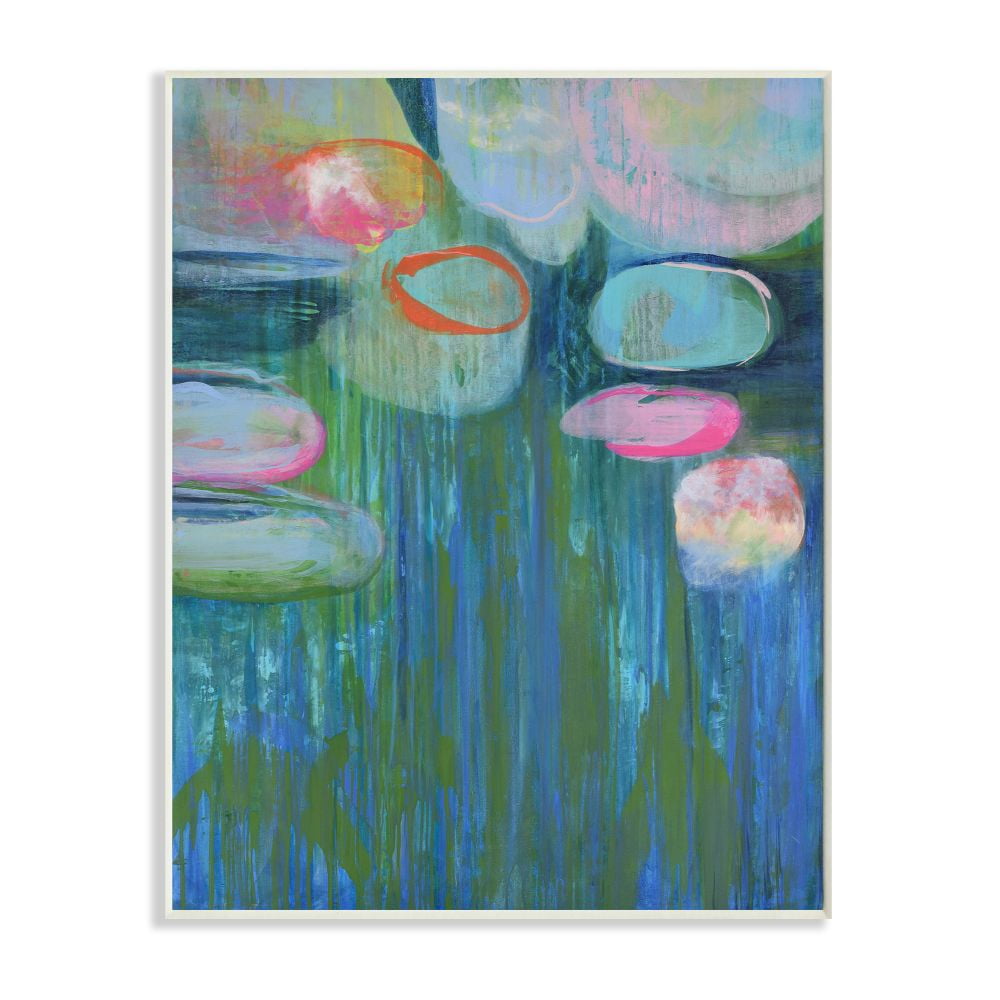 Stupell Industries Pond Lily pads Green Blue Abstract Painting Wall Plaque by Third and Wall