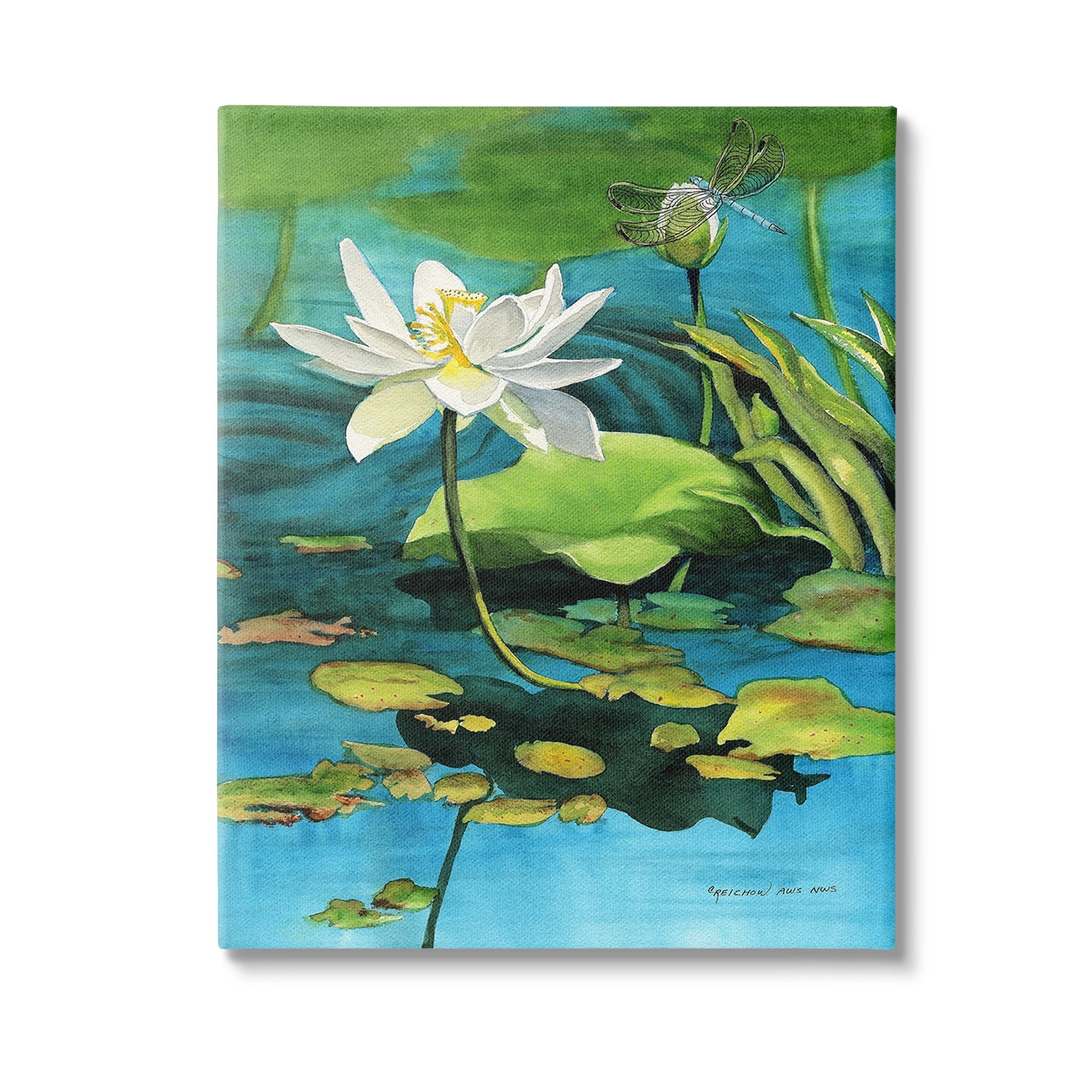 Stupell Industries Pond Lotus & Dragonfly Botanical & Floral Painting Gallery Wrapped Canvas Art Print Wall Art, 30 x 40
