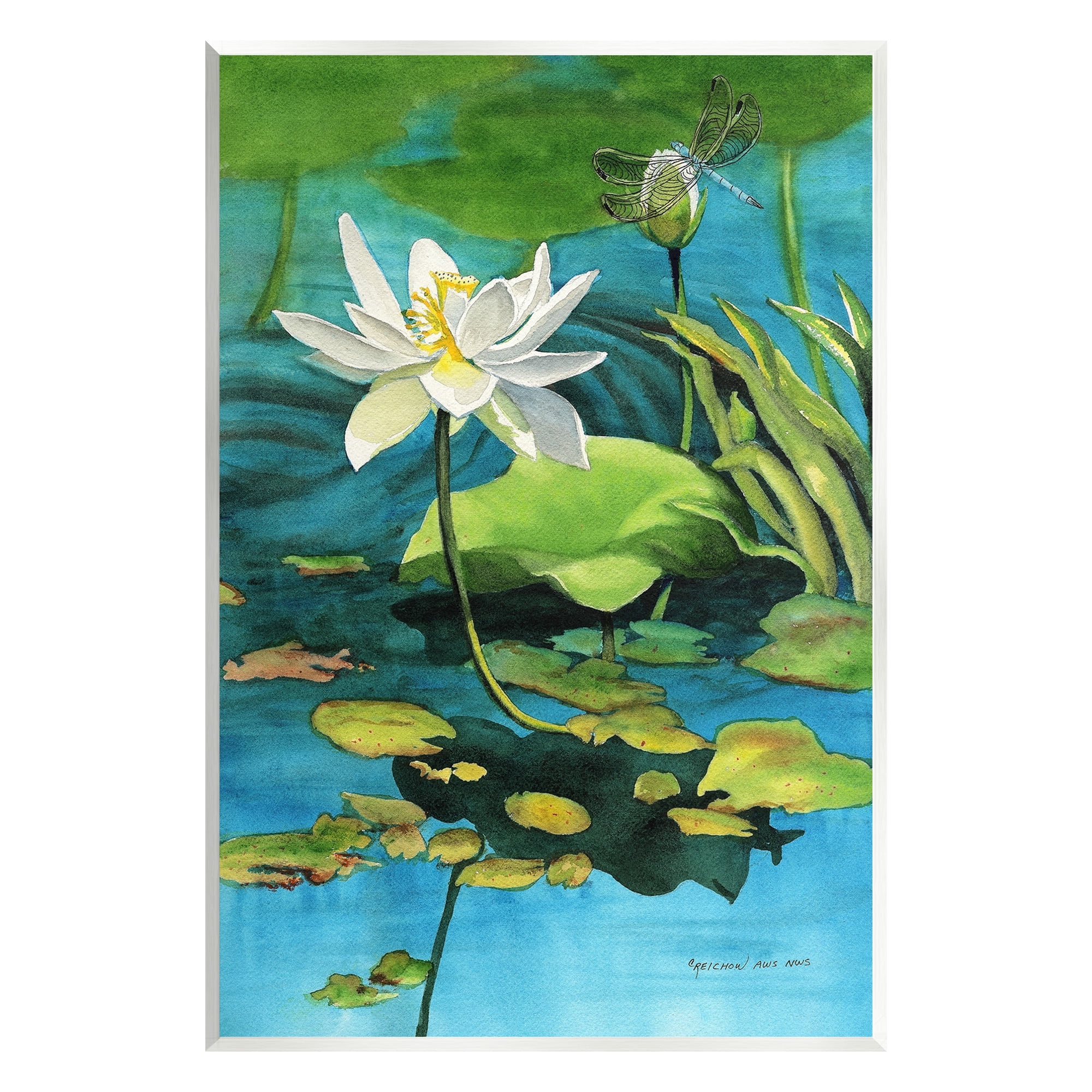 Stupell Industries Pond Lotus & Dragonfly Botanical & Floral Painting Unframed Art Print Wall Art, 13 x 19