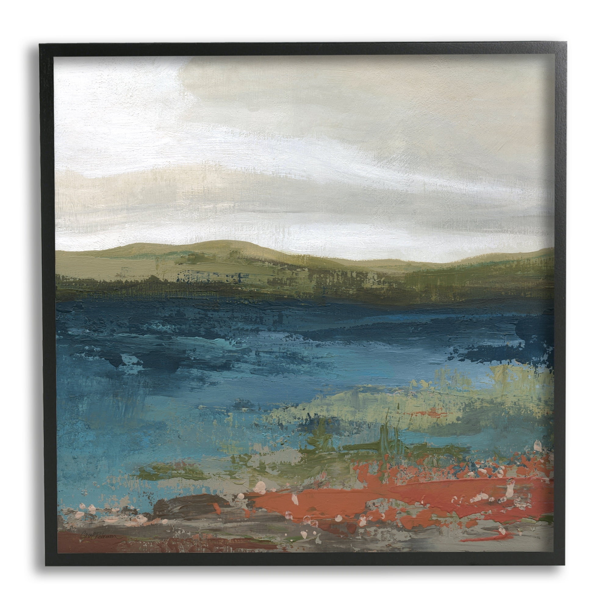 Stupell Industries Pond Shore Green Mountainous Scenery Modern Painting Painting Black Framed Art Print Wall Art, Design by Carol Robinson