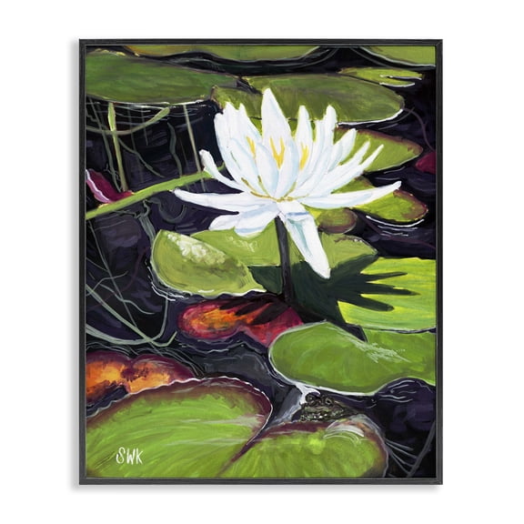 Stupell Industries Pond Waterlily Surprise Floral Painting Black Framed Art Print Wall Art, 11 x 14