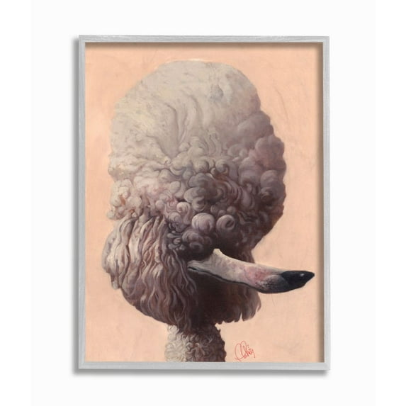 Stupell Industries Poodle Afro Modern Distorted Pet Dog Illustration Framed Wall Art Design by Thomas Fluharty, 11" x 14", Gray Framed