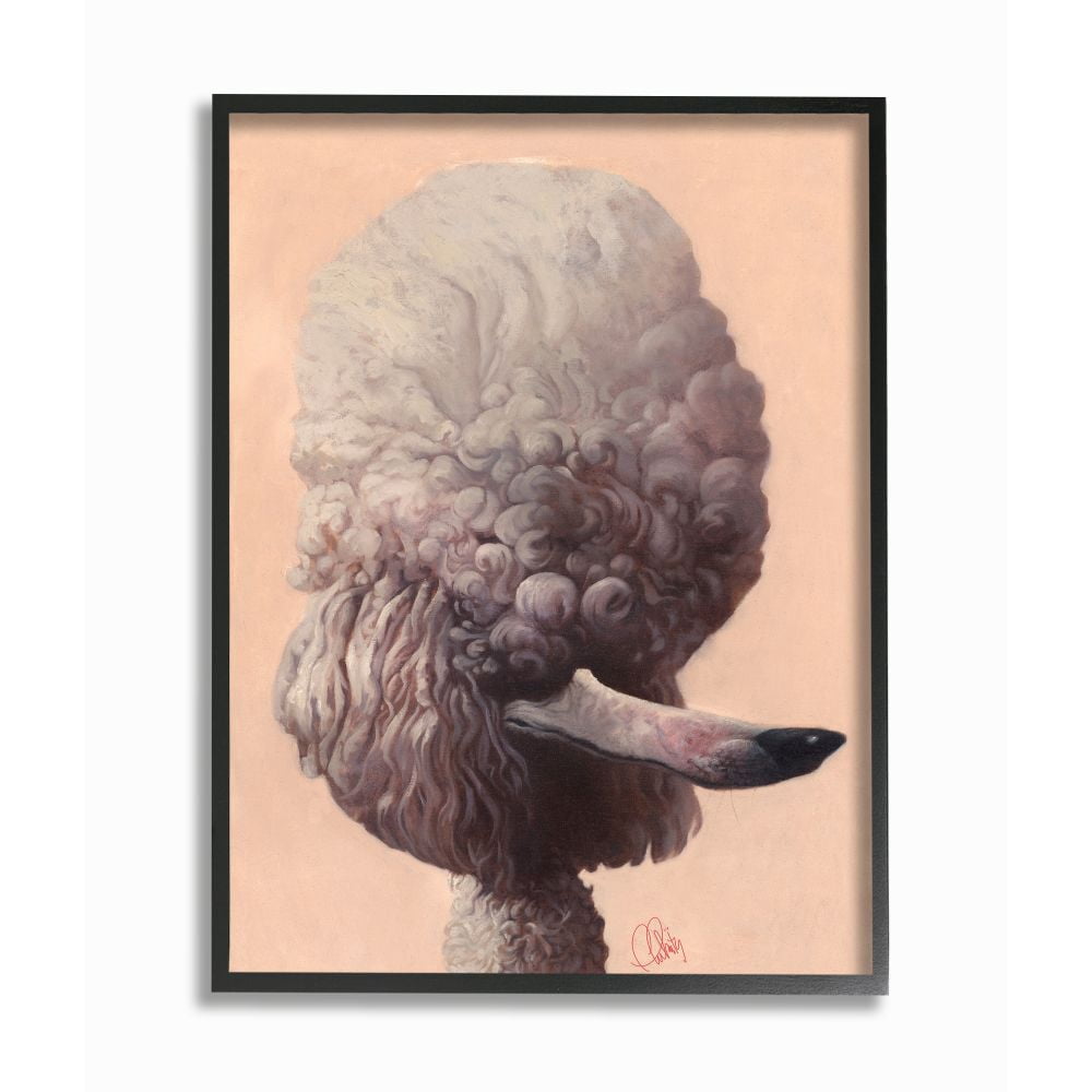 Stupell Industries Poodle Afro Modern Distorted Pet Dog Illustration Framed Wall Art Design by Thomas Fluharty, 24" x 30", Black Framed