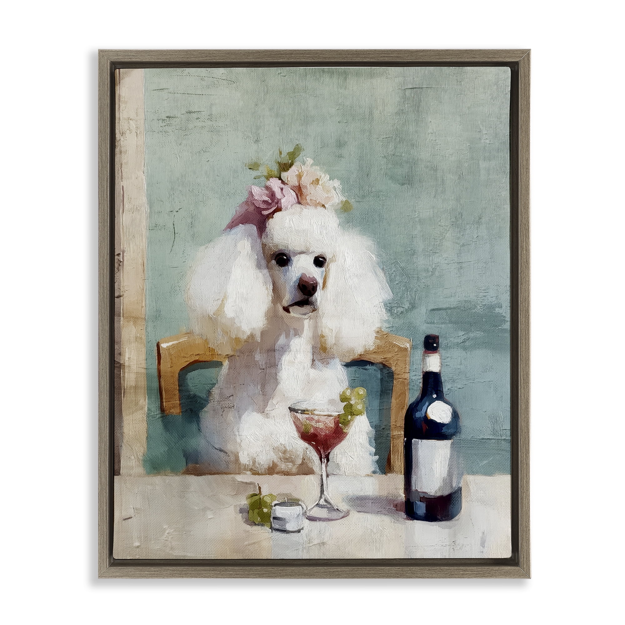 Stupell Industries Poodle At Lunch Brown Framed Floater Canvas Wall Art, design by Annabelle Hall