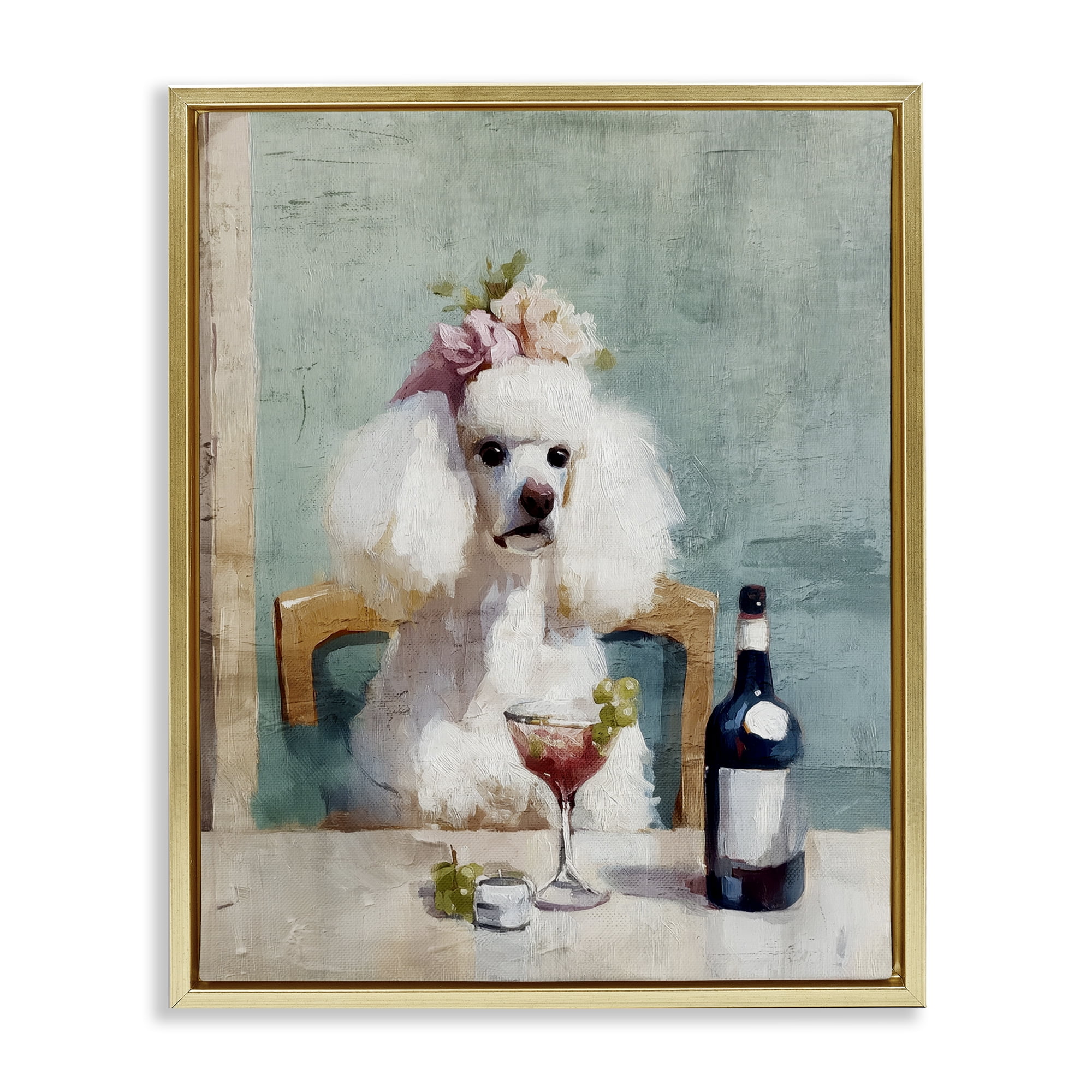 Stupell Industries Poodle At Lunch Gold Framed Floater Canvas Wall Art, design by Annabelle Hall