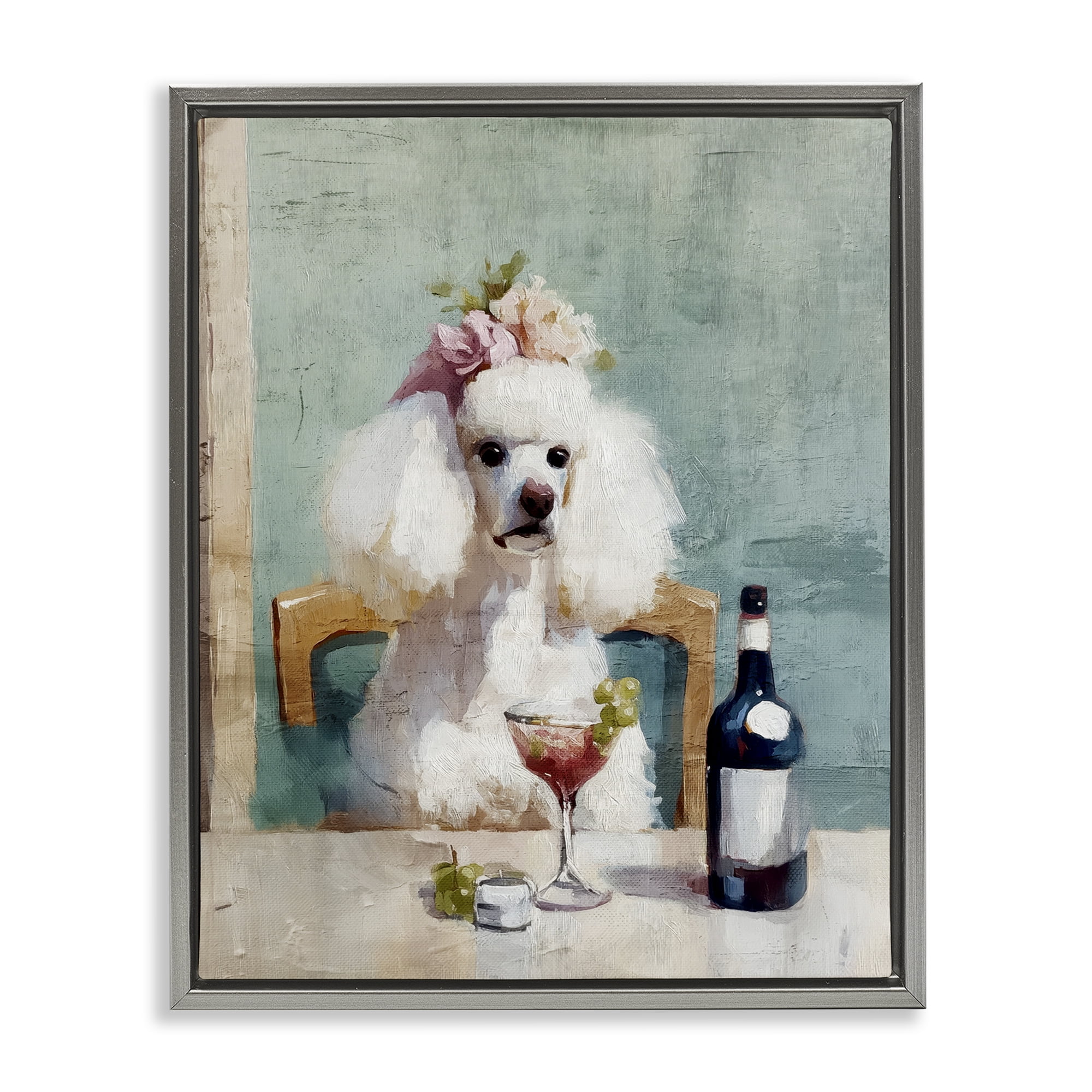 Stupell Industries Poodle At Lunch Gray Framed Floater Canvas Wall Art, design by Annabelle Hall