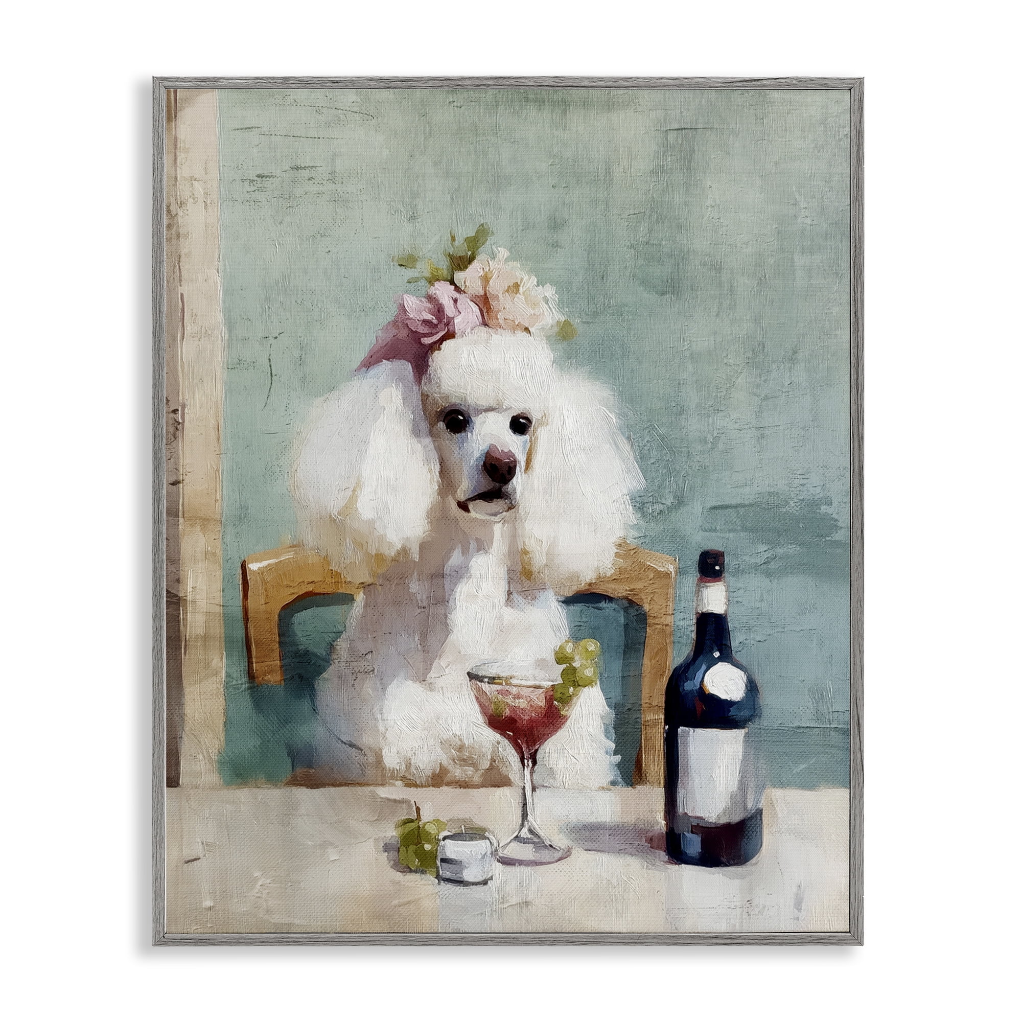 Stupell Industries Poodle At Lunch Gray Framed Giclee Art, design by Annabelle Hall