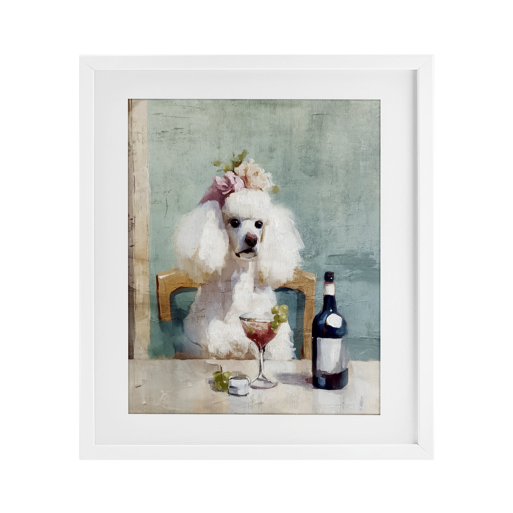 Stupell Industries Poodle At Lunch White Framed Print Under Glass, design by Annabelle Hall
