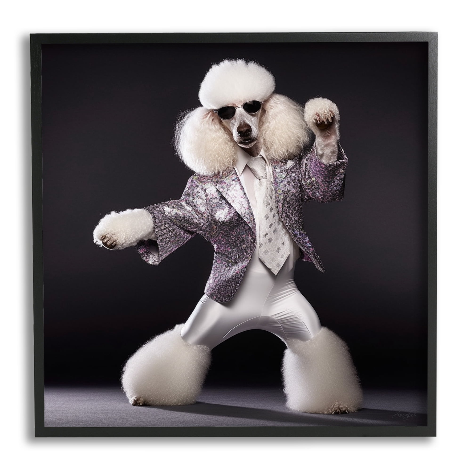 Stupell Industries Poodle Dancing Portrait Animals & Insects Painting Black Framed Art Print Wall Art, 17 x 17