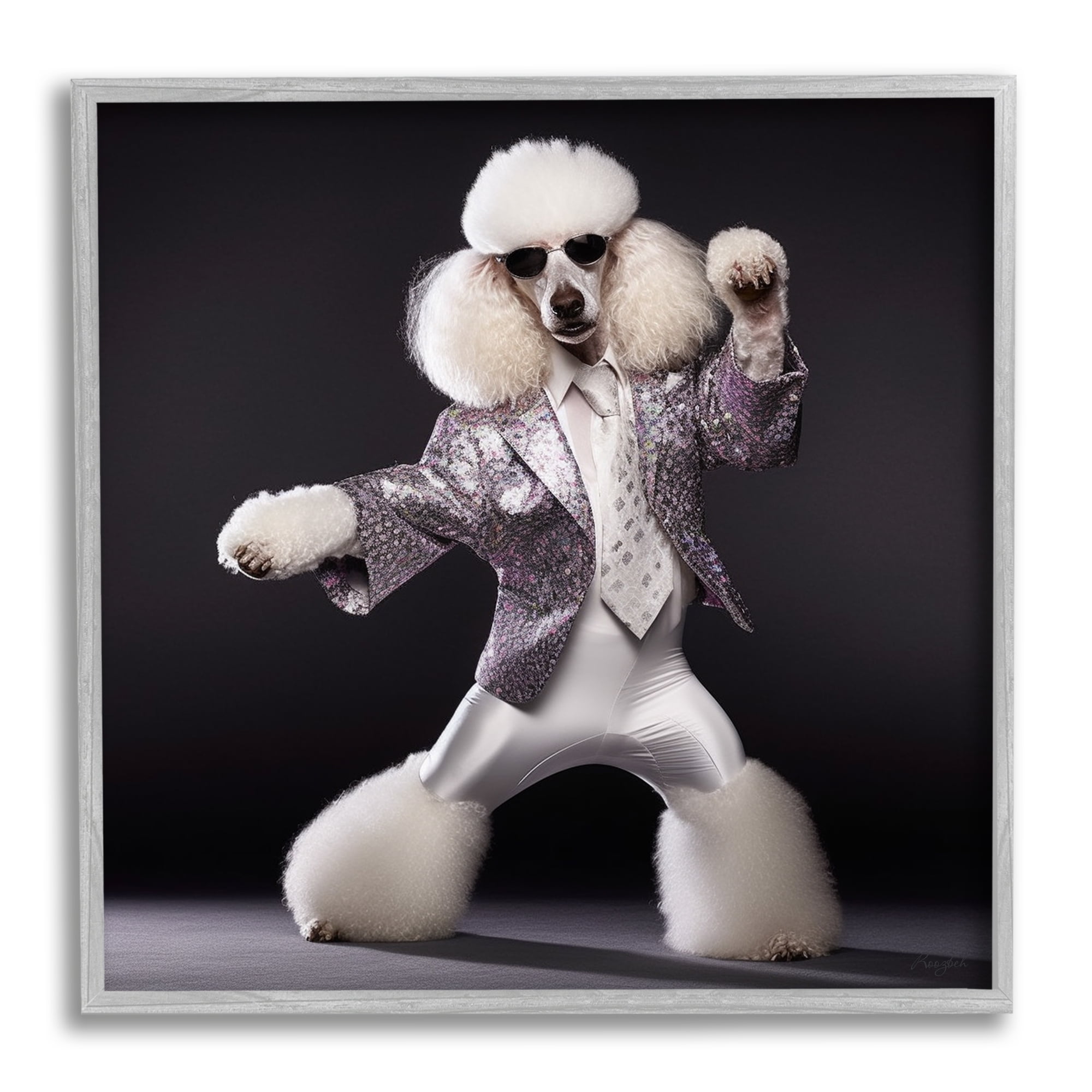 Stupell Industries Poodle Dancing Portrait Animals & Insects Painting Gray Framed Art Print Wall Art, 12 x 12