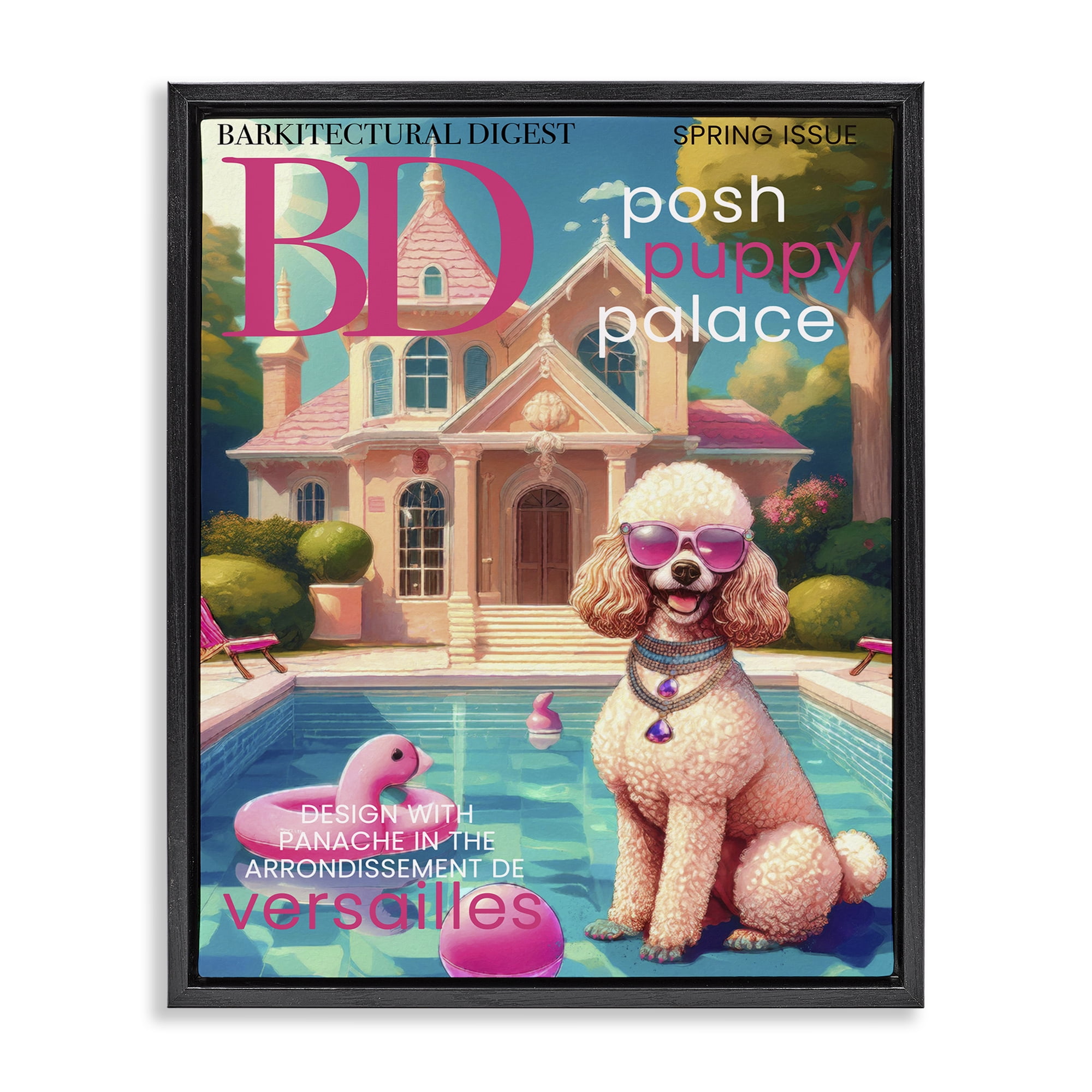 Stupell Industries Poodle Magazine Parody Black Framed Floater Canvas Wall Art, design by Grotto Studios