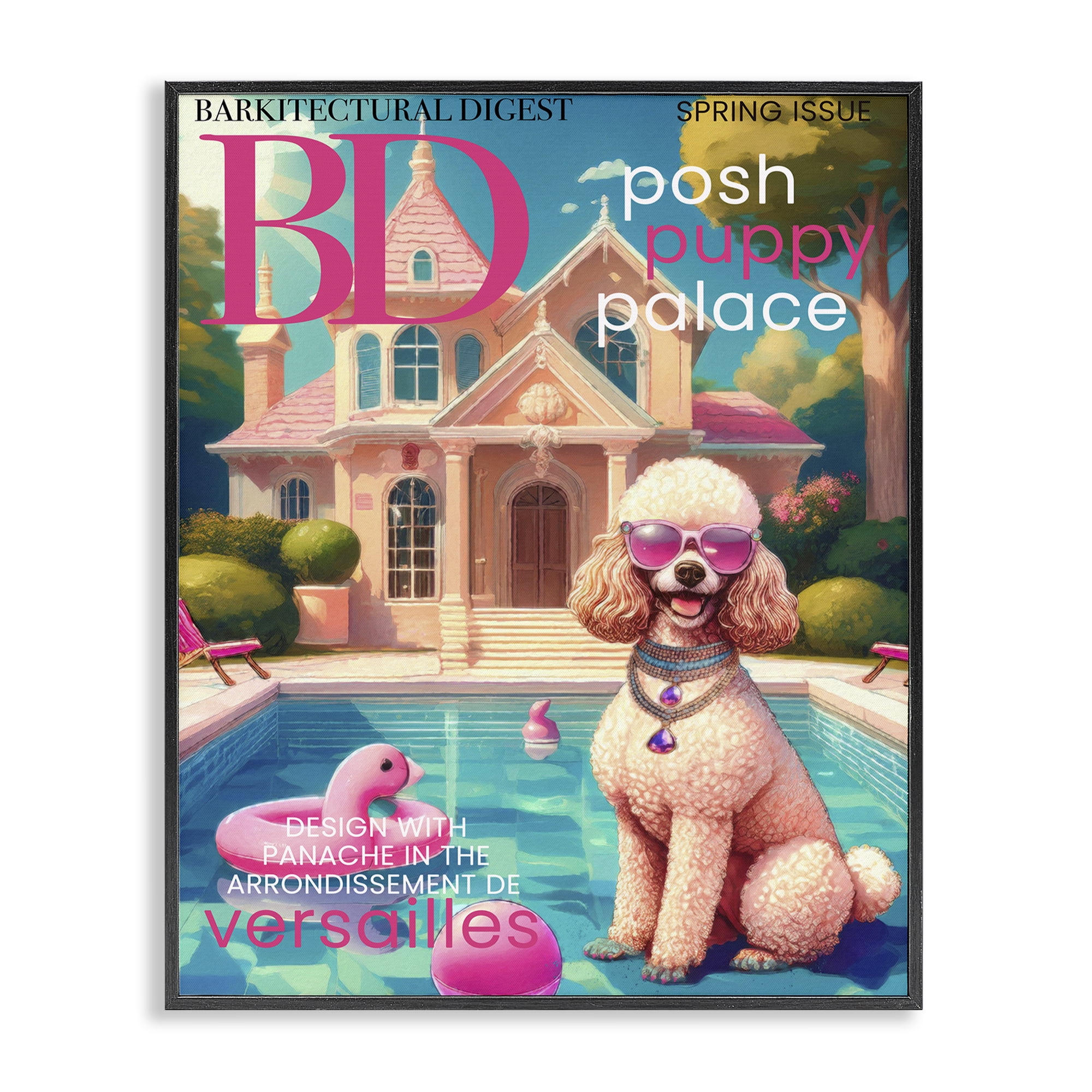 Stupell Industries Poodle Magazine Parody Black Framed Giclee Art, design by Grotto Studios