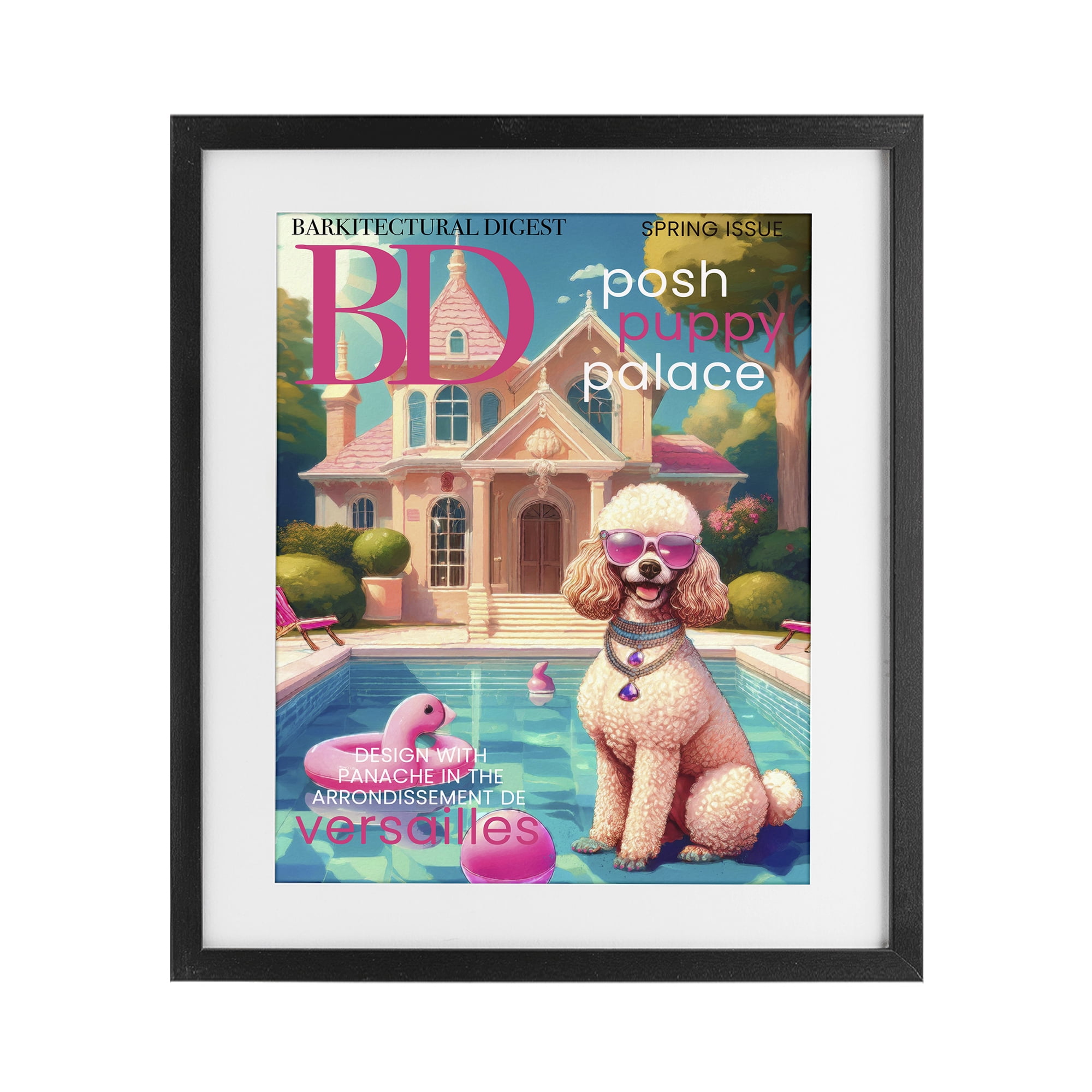 Stupell Industries Poodle Magazine Parody Black Framed Print Under Glass, design by Grotto Studios