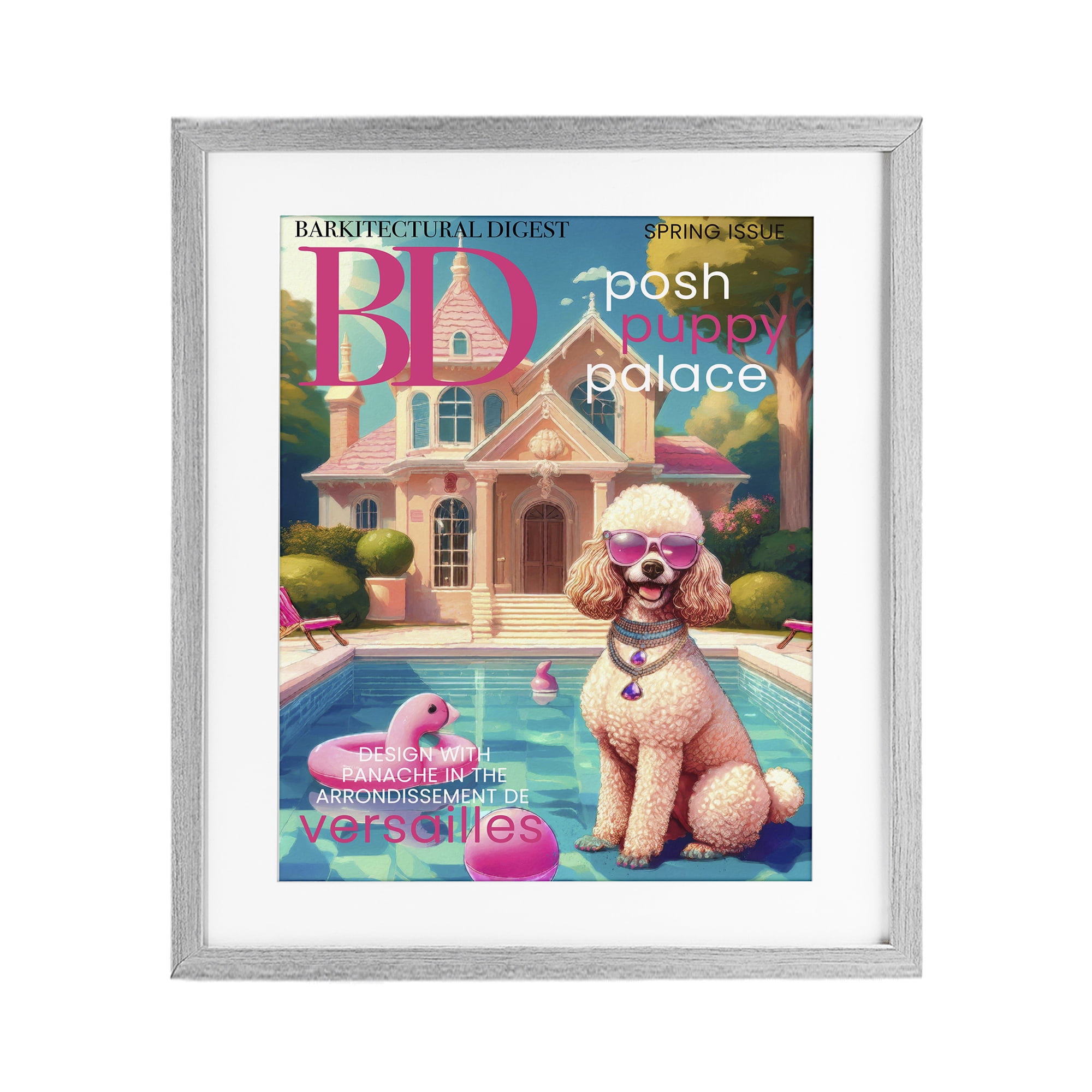 Stupell Industries Poodle Magazine Parody Gray Framed Print Under Glass, design by Grotto Studios