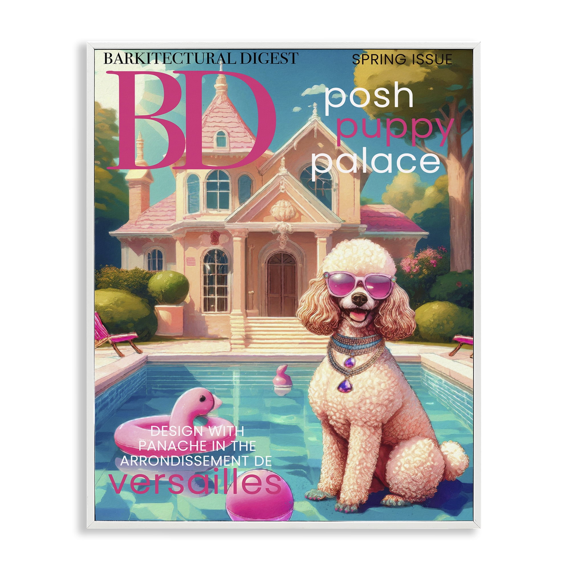 Stupell Industries Poodle Magazine Parody White Framed Giclee Art, design by Grotto Studios