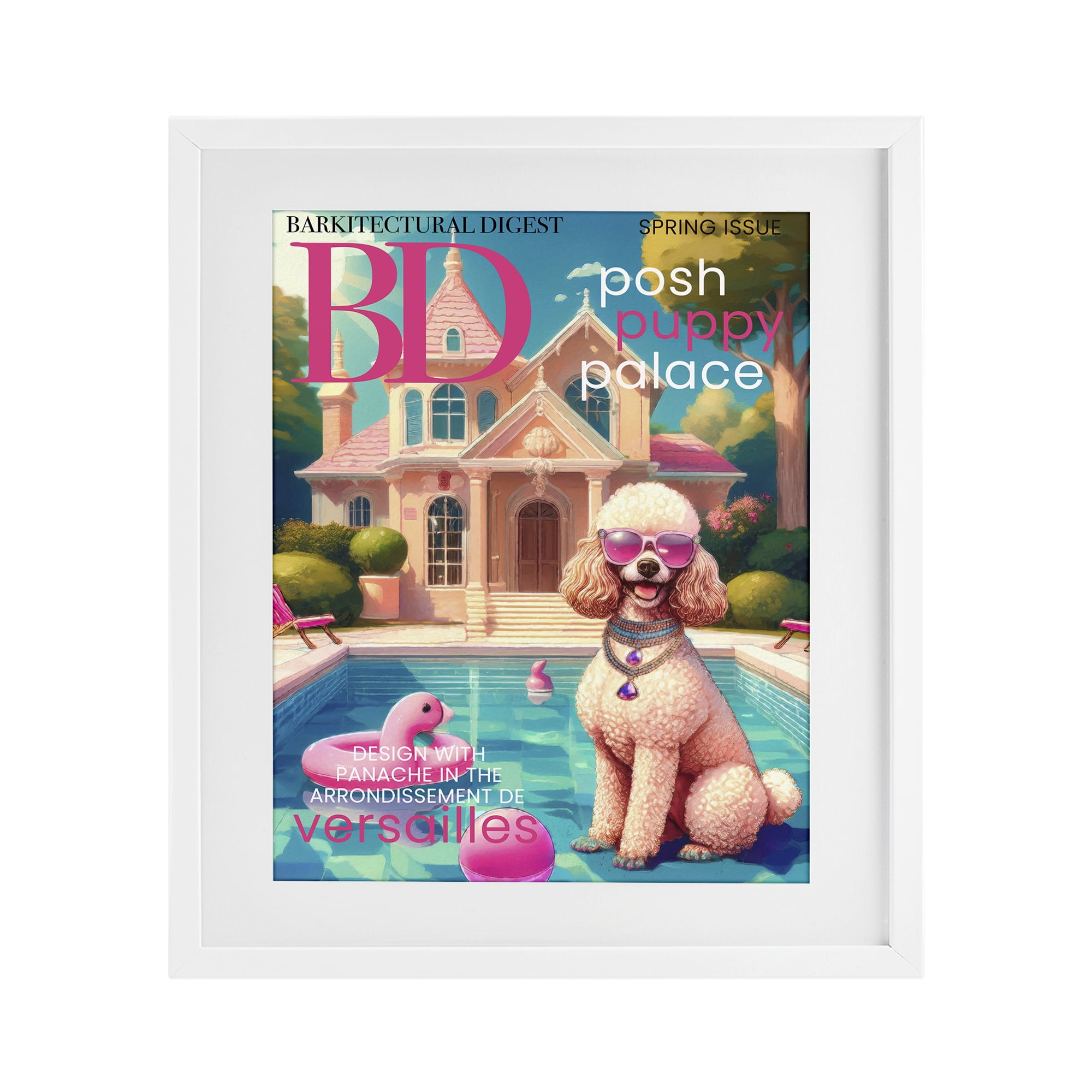 Stupell Industries Poodle Magazine Parody White Framed Print Under Glass, design by Grotto Studios
