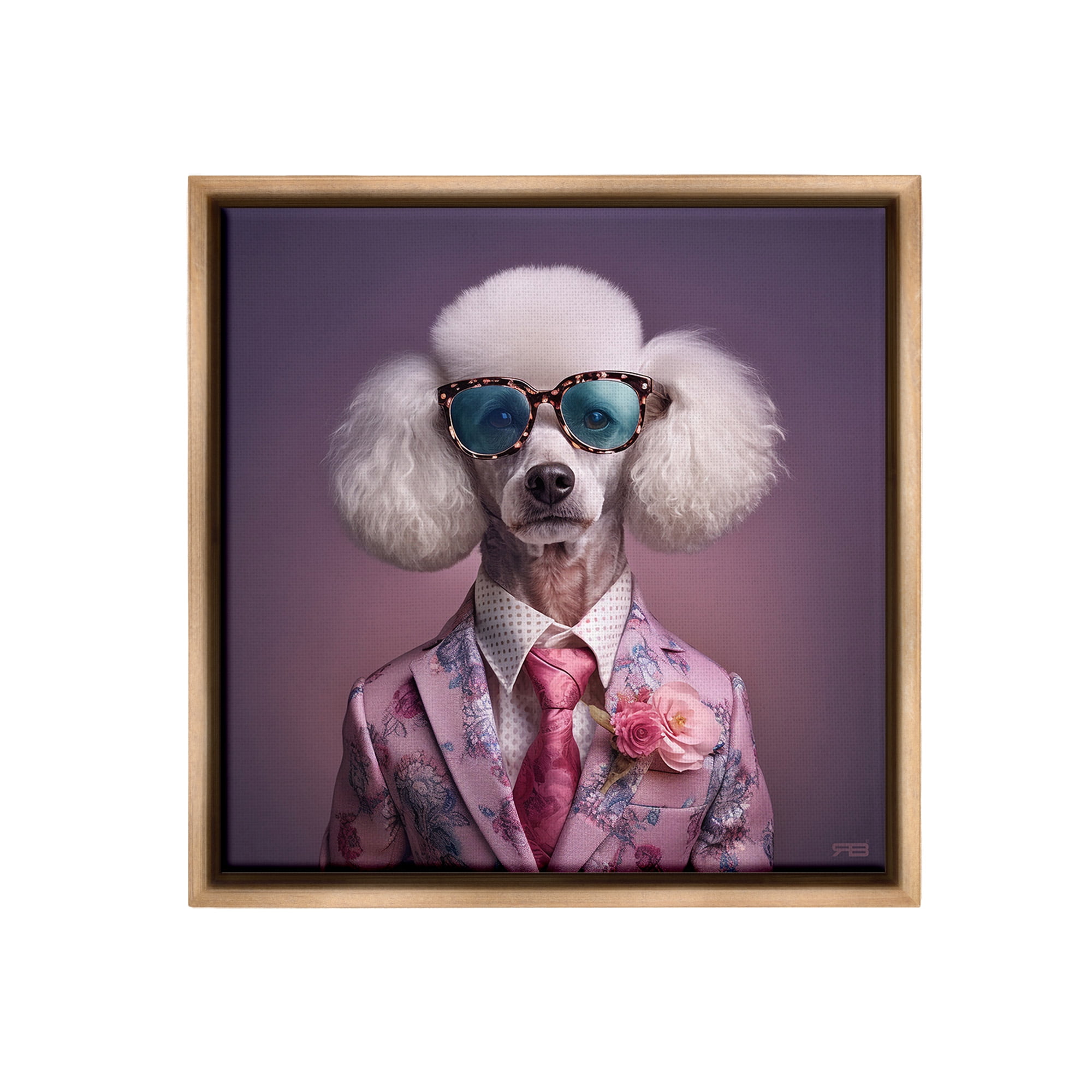 Stupell Industries Poodle in Sleek Suit Animals & Insects Painting Brown Floater Framed Canvas Art Print Wall Art, 25 x 25