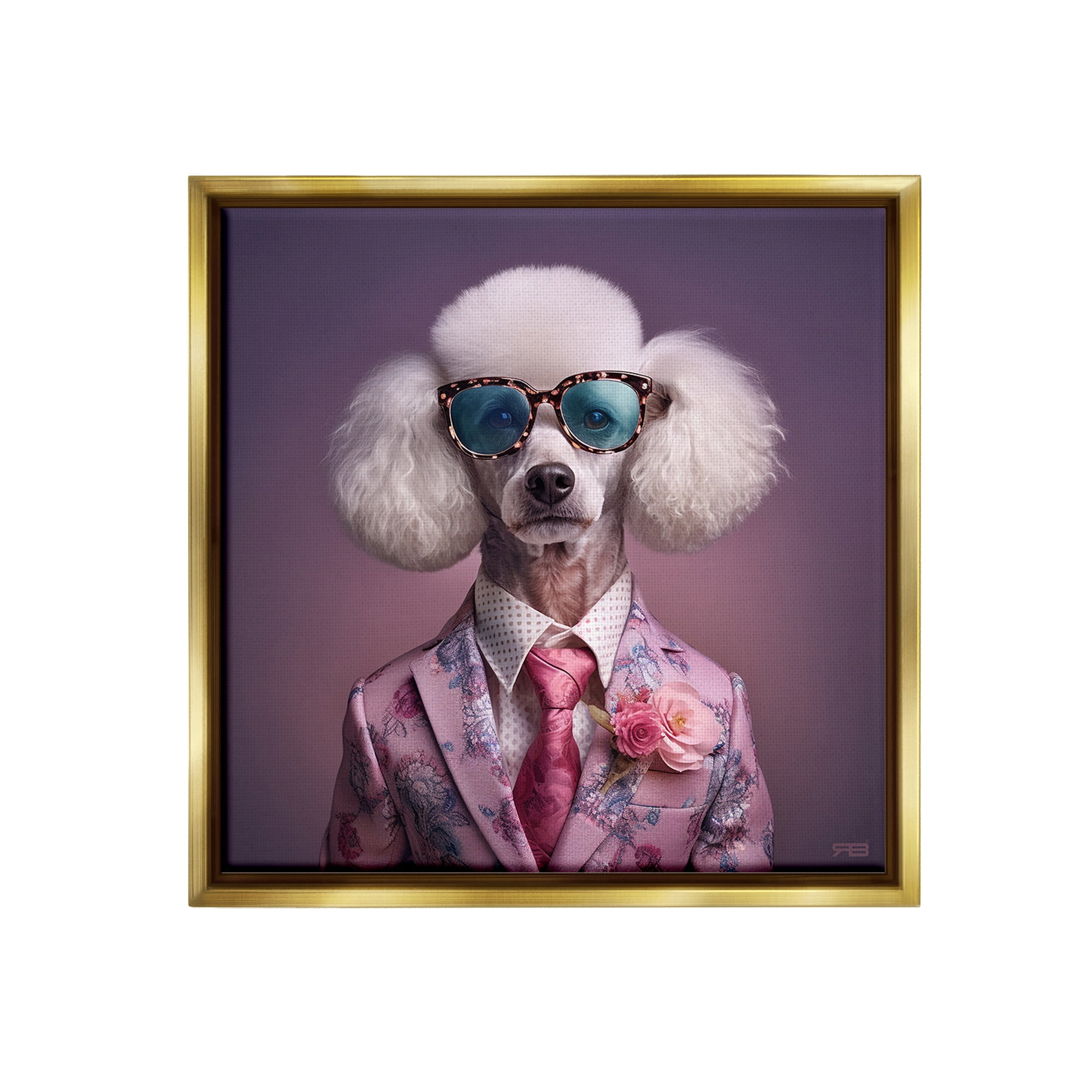 Stupell Industries Poodle in Sleek Suit Animals & Insects Painting Gold Floater Framed Canvas Art Print Wall Art, 25 x 25