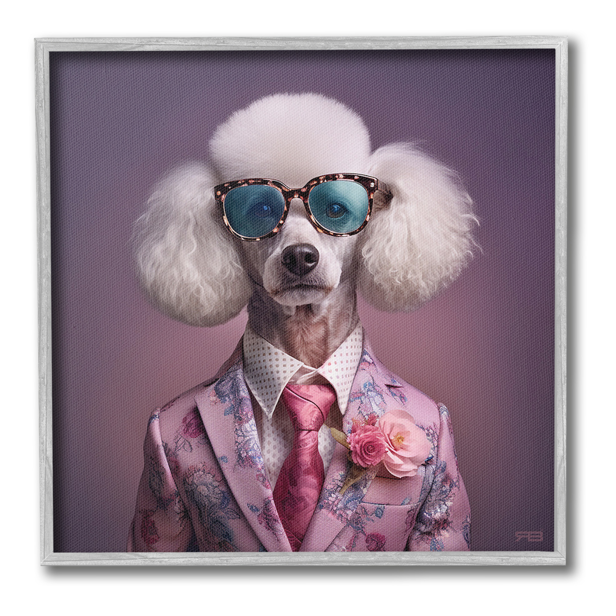 Stupell Industries Poodle in Sleek Suit Animals & Insects Painting Gray Framed Art Print Wall Art, 24 x 24