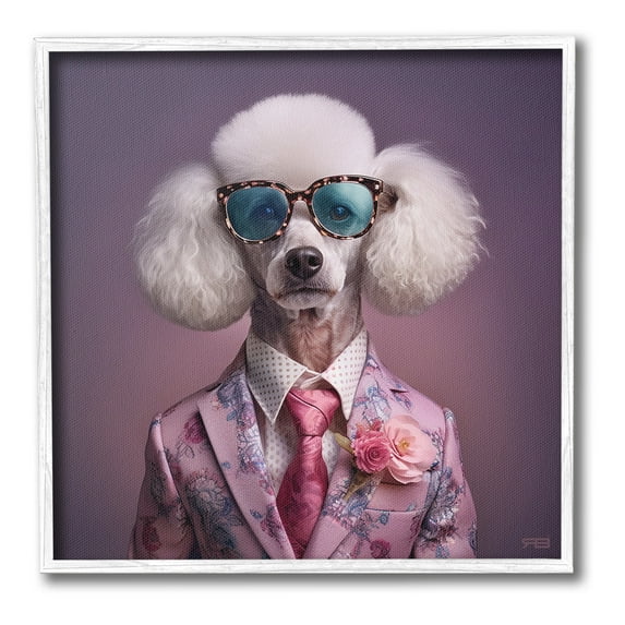 Stupell Industries Poodle in Sleek Suit Animals & Insects Painting White Framed Art Print Wall Art, 12 x 12