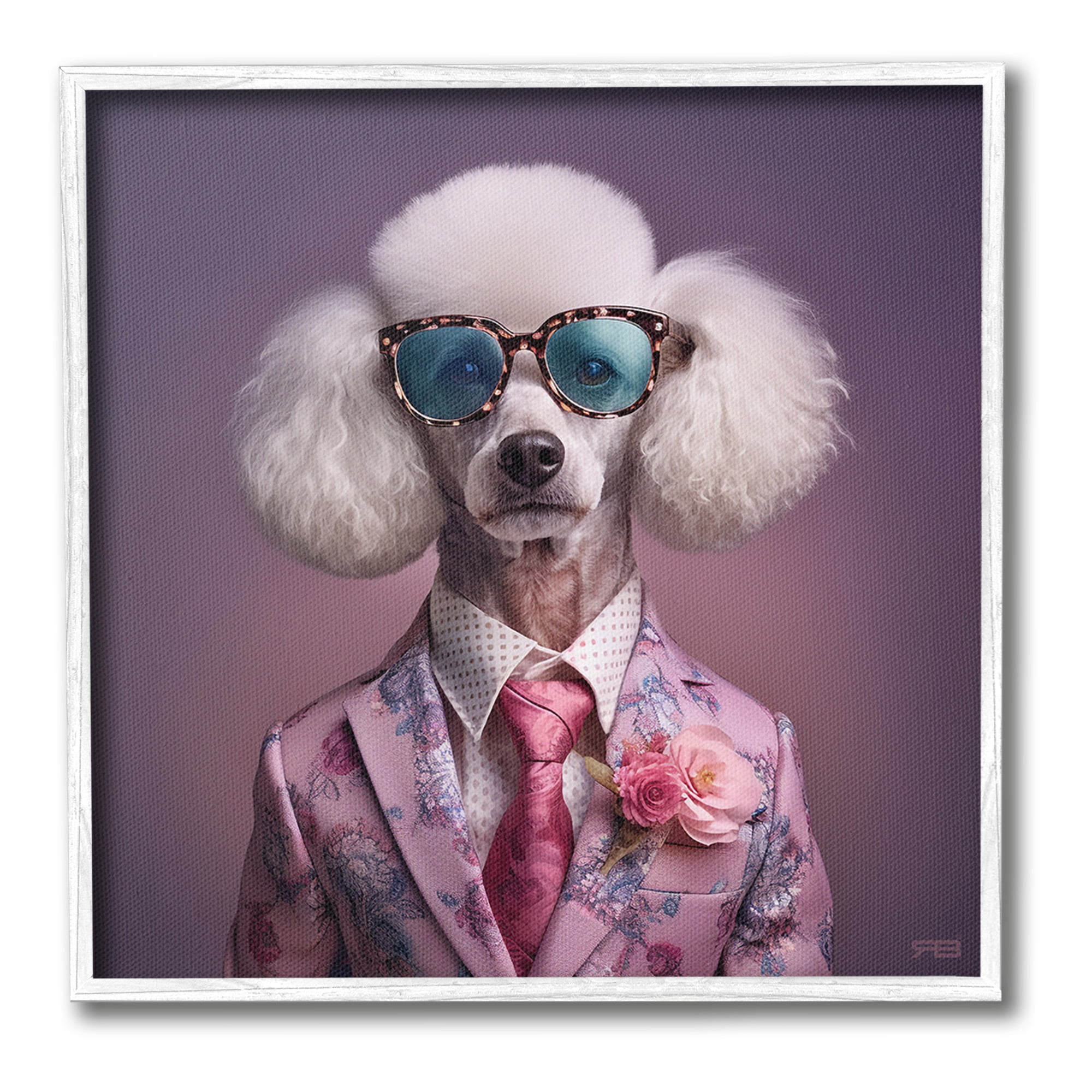 Stupell Industries Poodle in Sleek Suit Animals & Insects Painting White Framed Art Print Wall Art, 17 x 17
