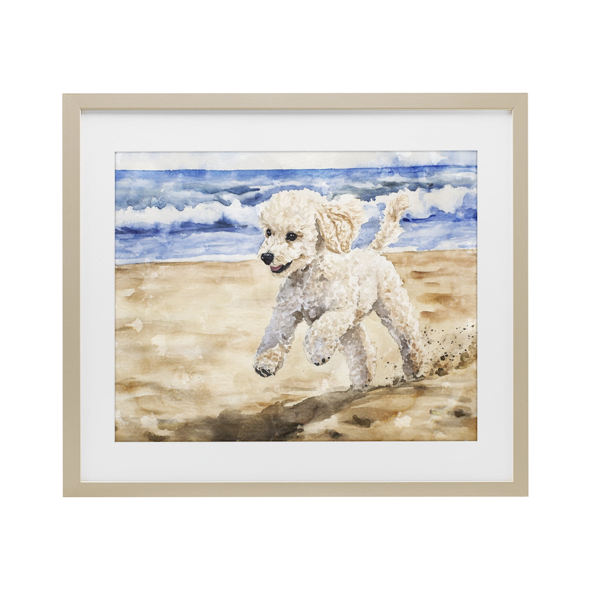 Stupell Industries Poodle's Journey on Beach Birch Framed Print Under Glass, design by Svetlana Aleynikova