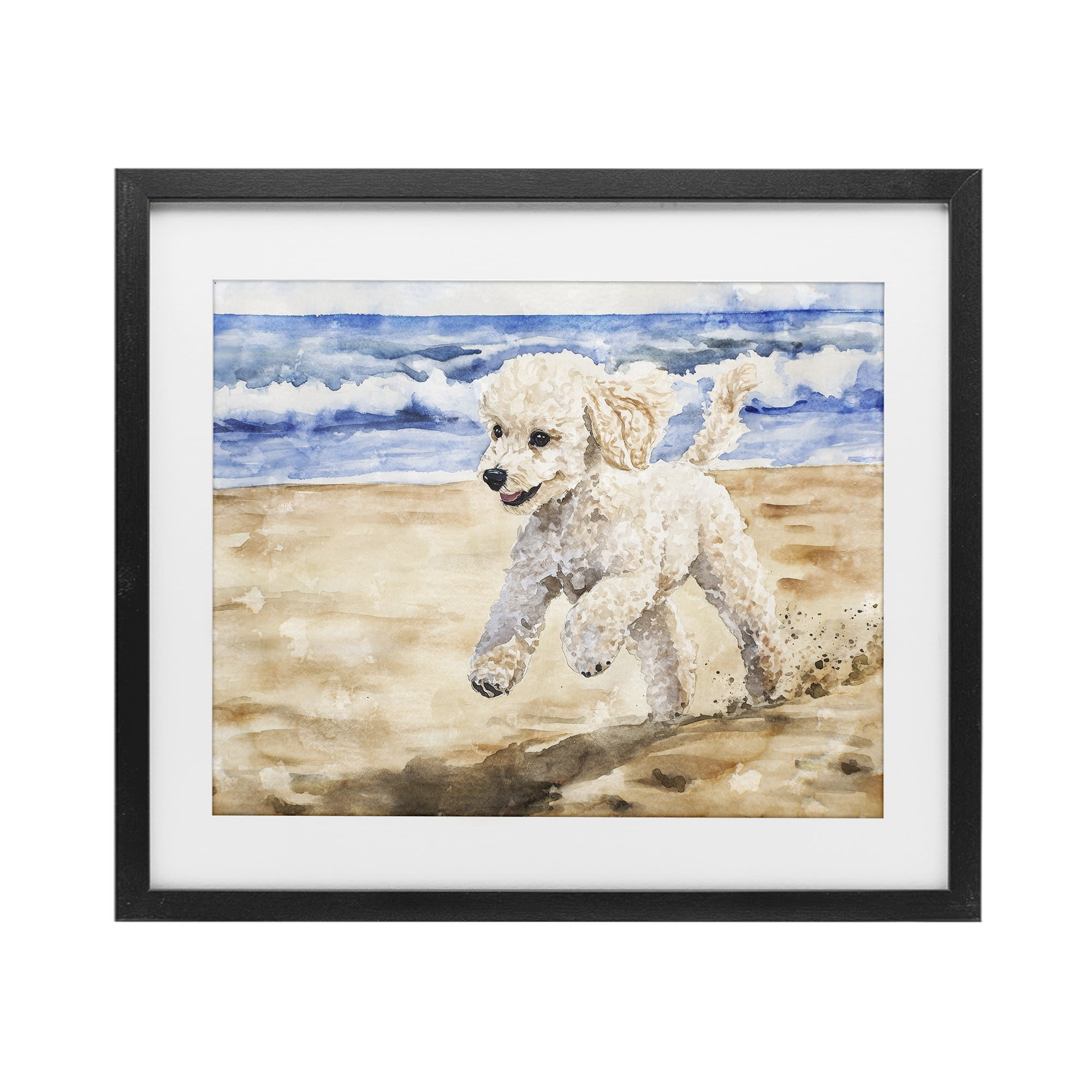 Stupell Industries Poodle's Journey on Beach Black Framed Print Under Glass, design by Svetlana Aleynikova