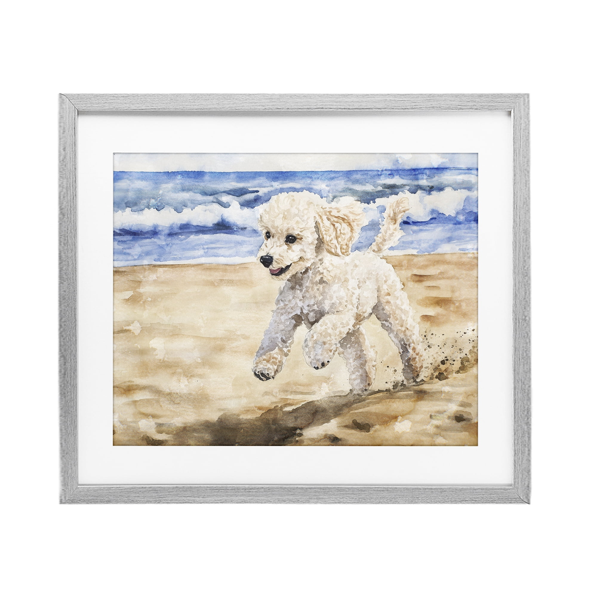 Stupell Industries Poodle's Journey on Beach Gray Framed Print Under Glass, design by Svetlana Aleynikova