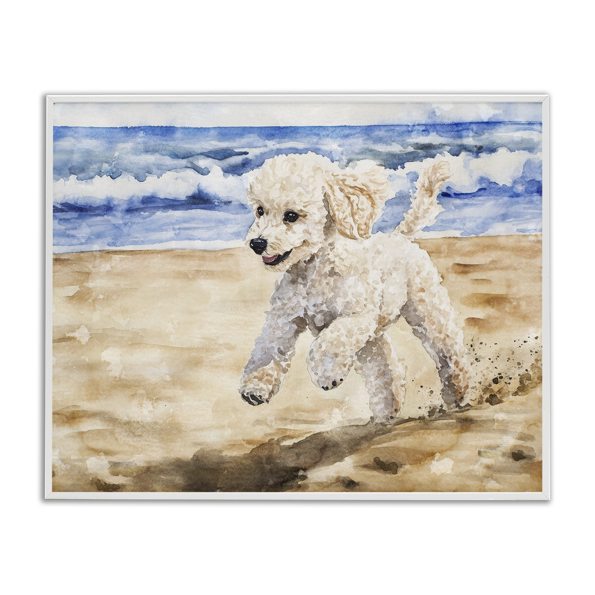 Stupell Industries Poodle's Journey on Beach White Framed Giclee Art, design by Svetlana Aleynikova