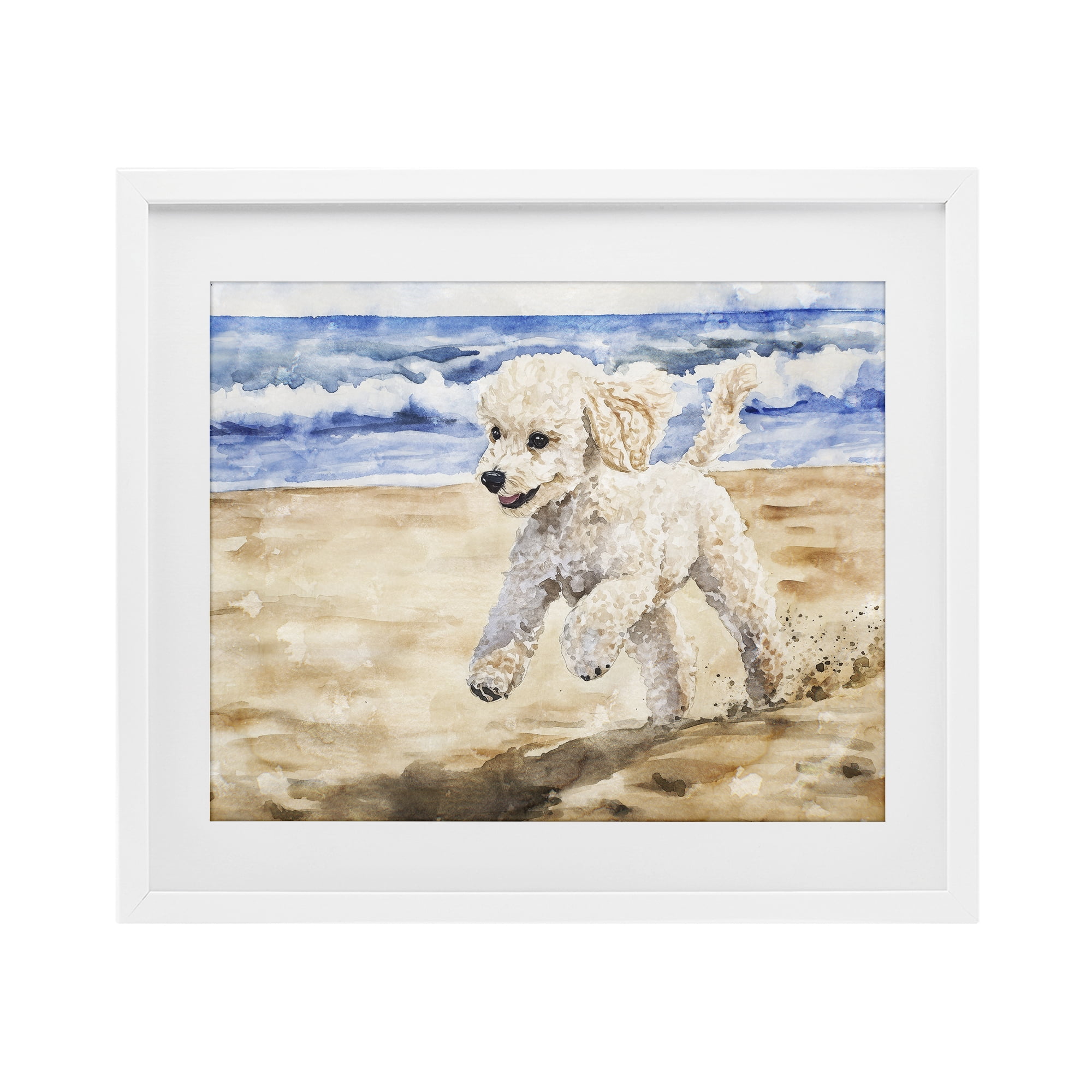 Stupell Industries Poodle's Journey on Beach White Framed Print Under Glass, design by Svetlana Aleynikova