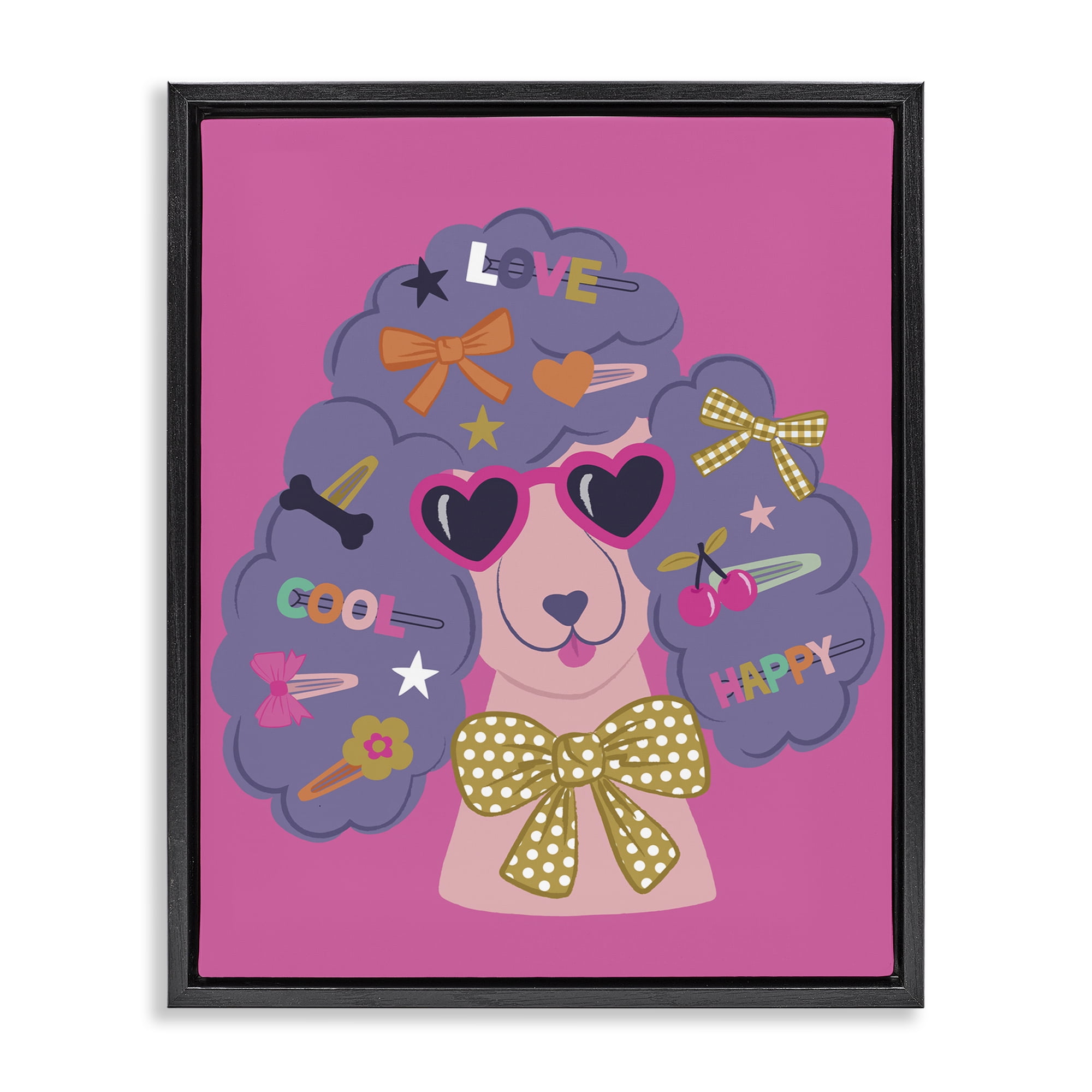 Stupell Industries Poodle with Hair Baubles Animals Painting Black Floater Framed Canvas Art Print Wall Art, 17 x 21