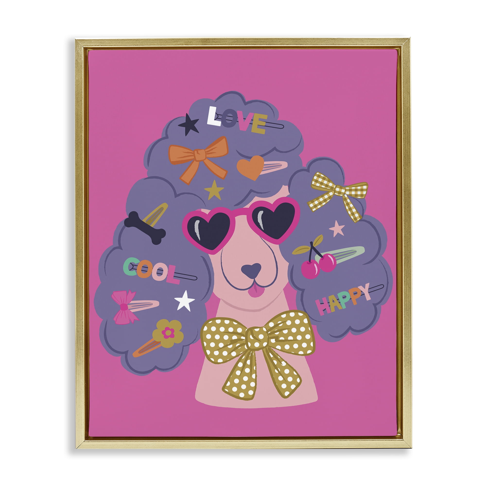 Stupell Industries Poodle with Hair Baubles Animals Painting Gold Floater Framed Canvas Art Print Wall Art, 17 x 21
