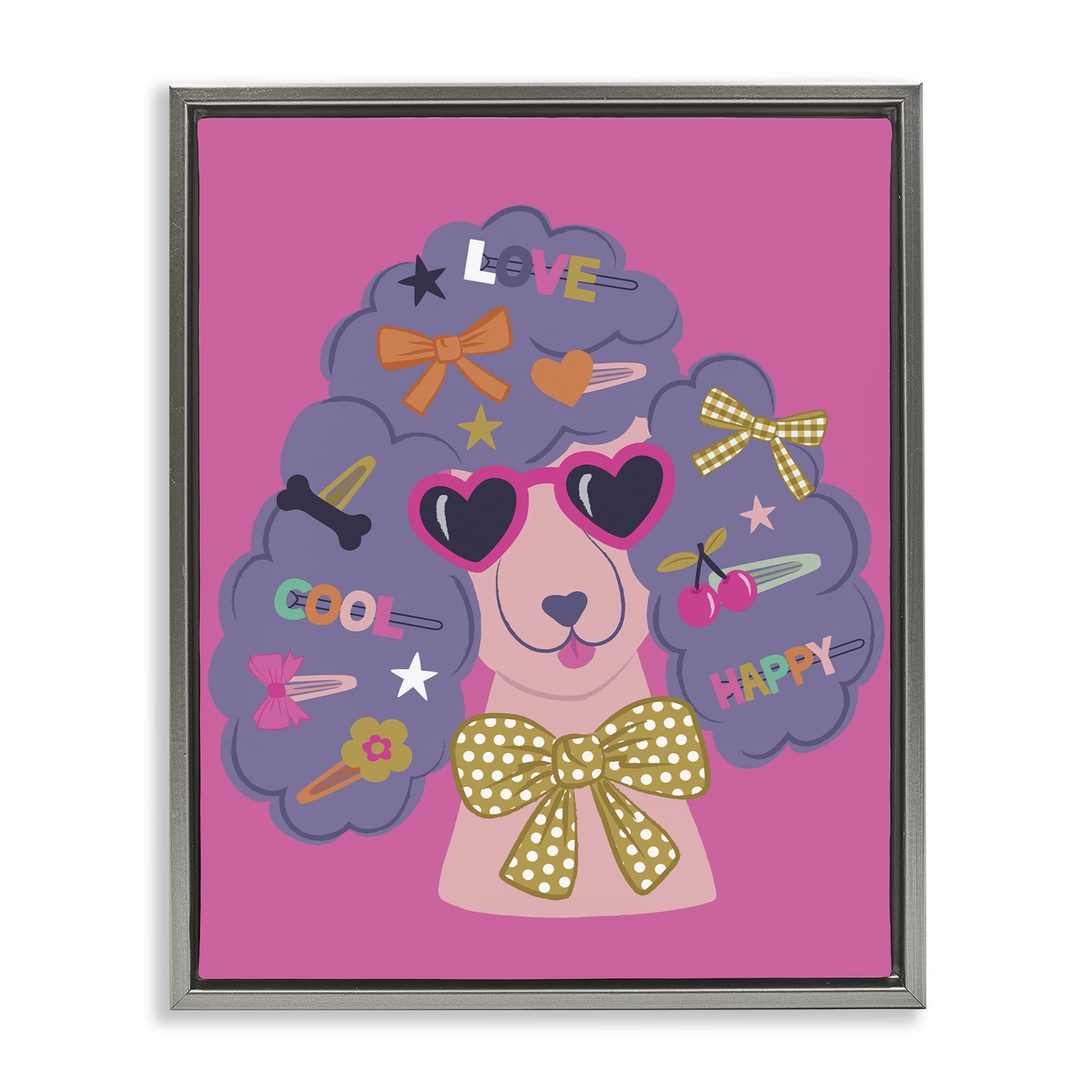 Stupell Industries Poodle with Hair Baubles Animals Painting Gray Floater Framed Canvas Art Print Wall Art, 17 x 21