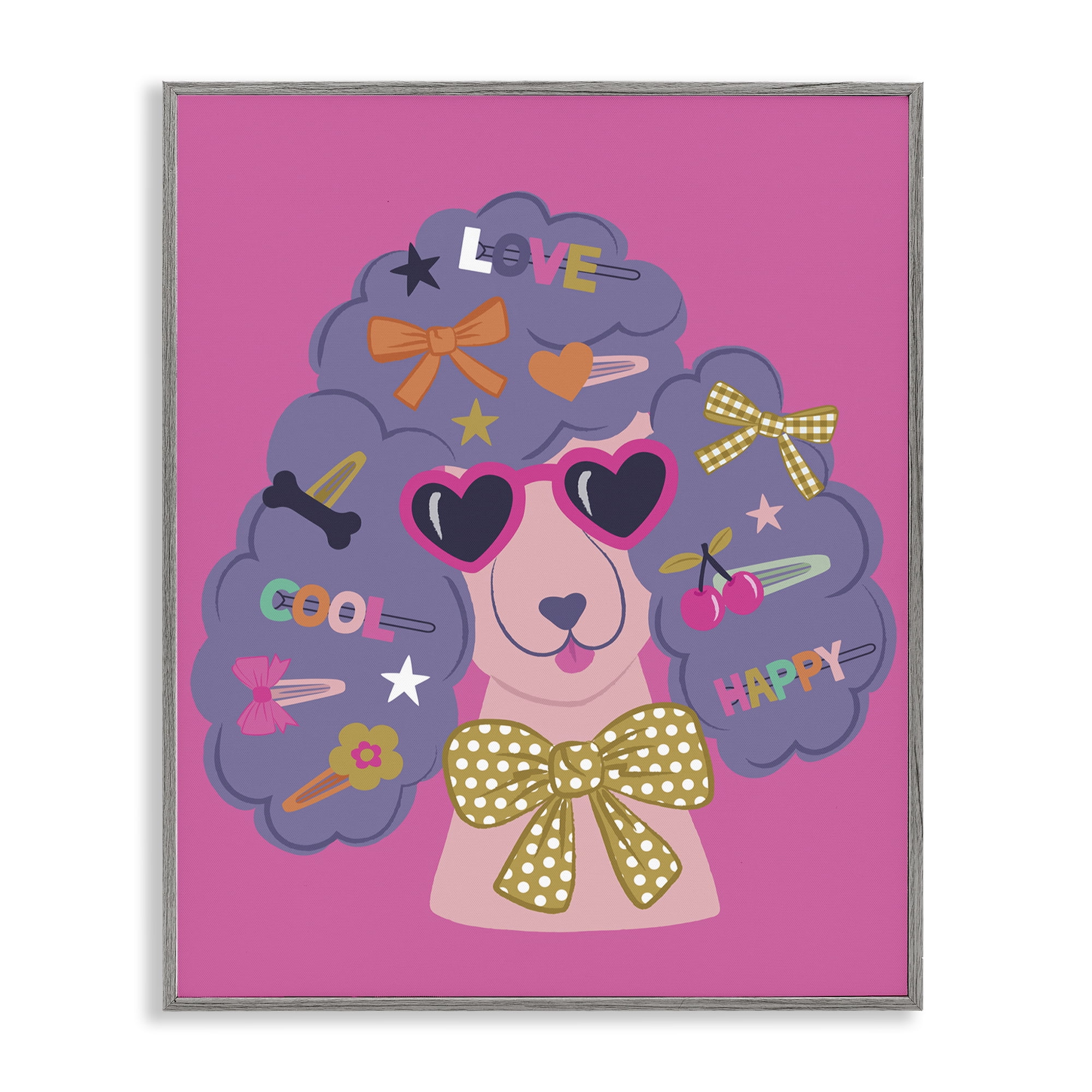 Stupell Industries Poodle with Hair Baubles Animals Painting Gray Framed Art Print Wall Art, 24 x 30