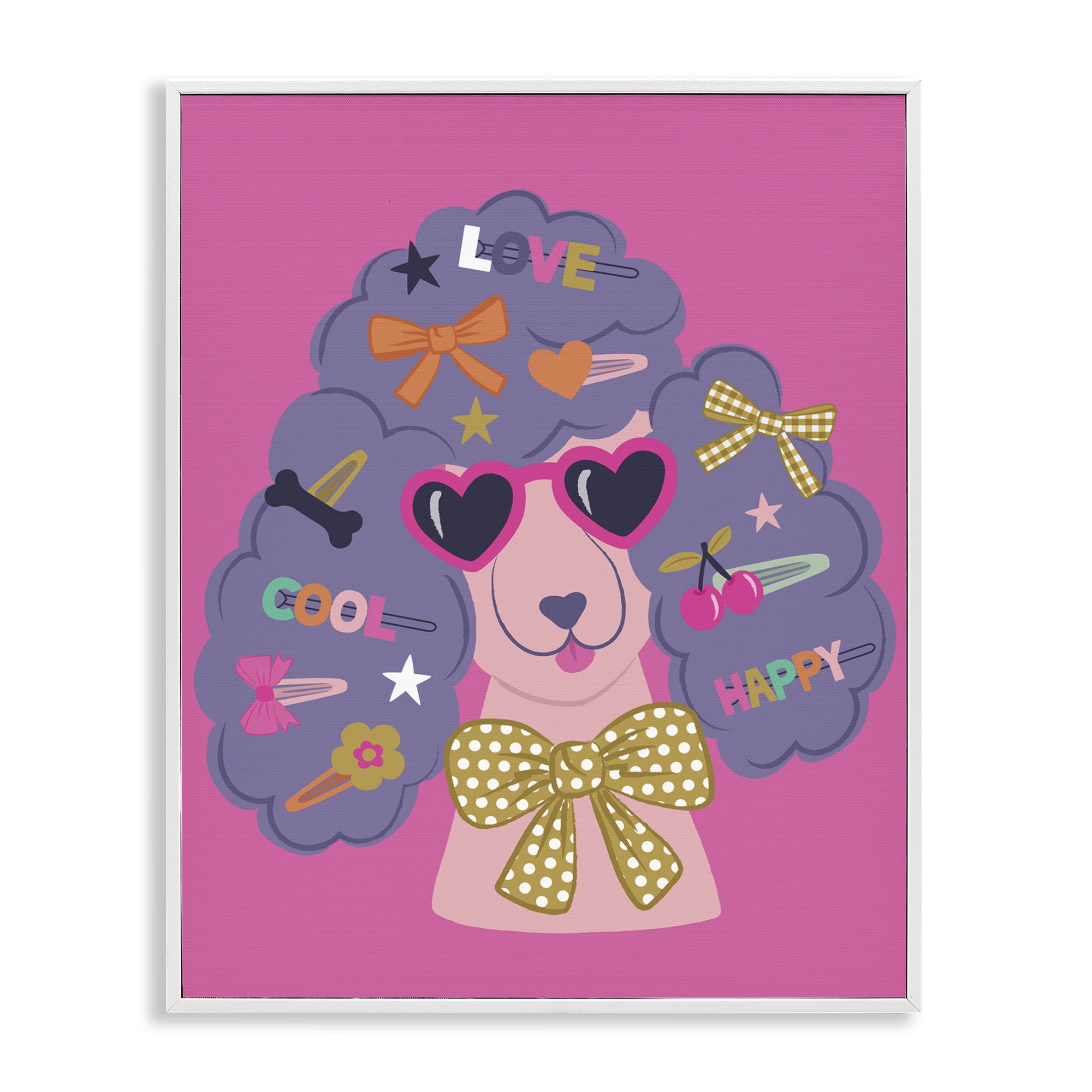 Stupell Industries Poodle with Hair Baubles Animals Painting White Framed Art Print Wall Art, 16 x 20