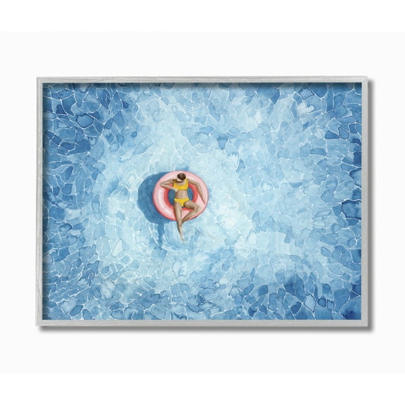 Stupell Industries Pool Floats Blue Red Watercolor Painting Framed Wall Art by Grace Popp
