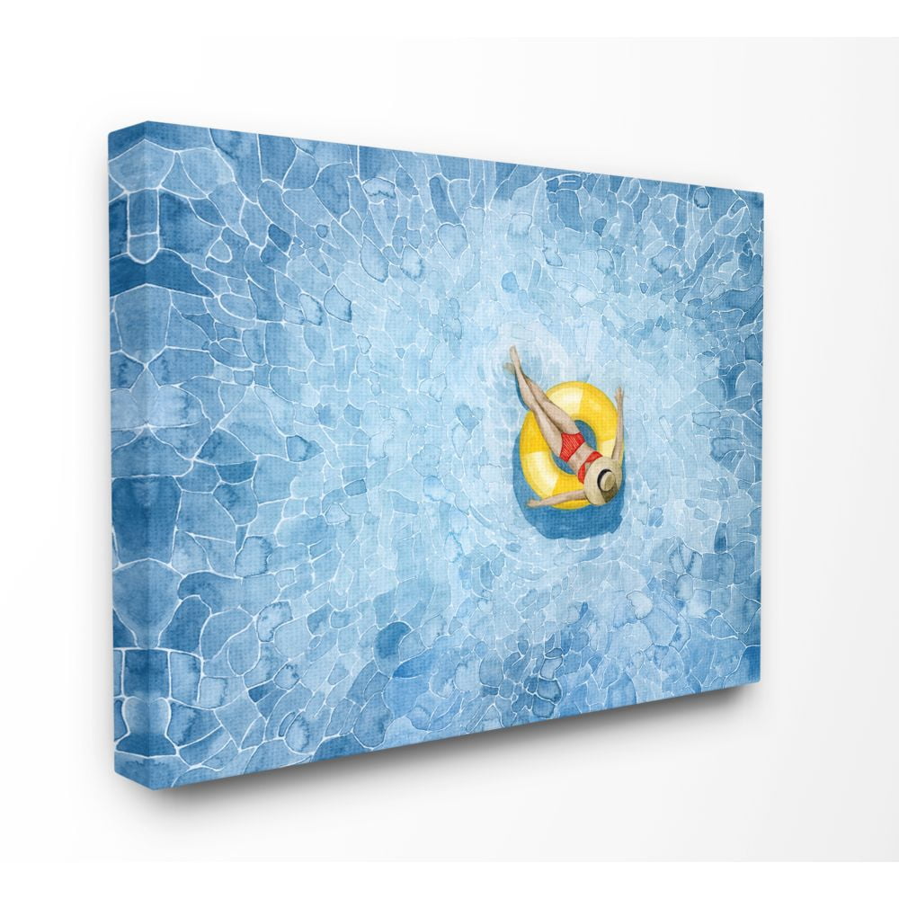 Stupell Industries Pool Floats Blue Yellow Watercolor Painting Canvas Wall Art by Grace Popp, 30" x 40", Canvas