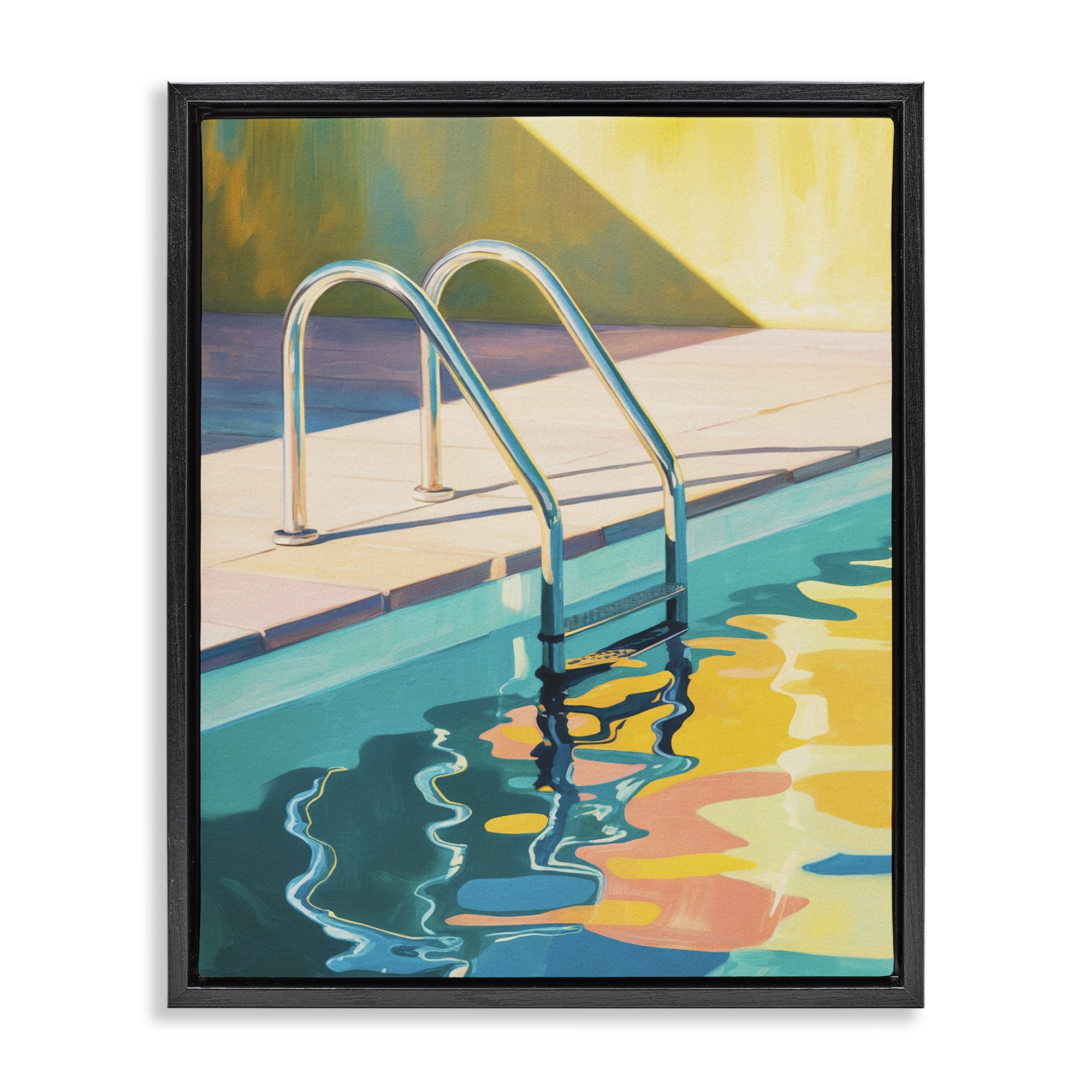 Stupell Industries Pool Ladder At Sunset Black Framed Floater Canvas Wall Art, design by Andreas Magnusson
