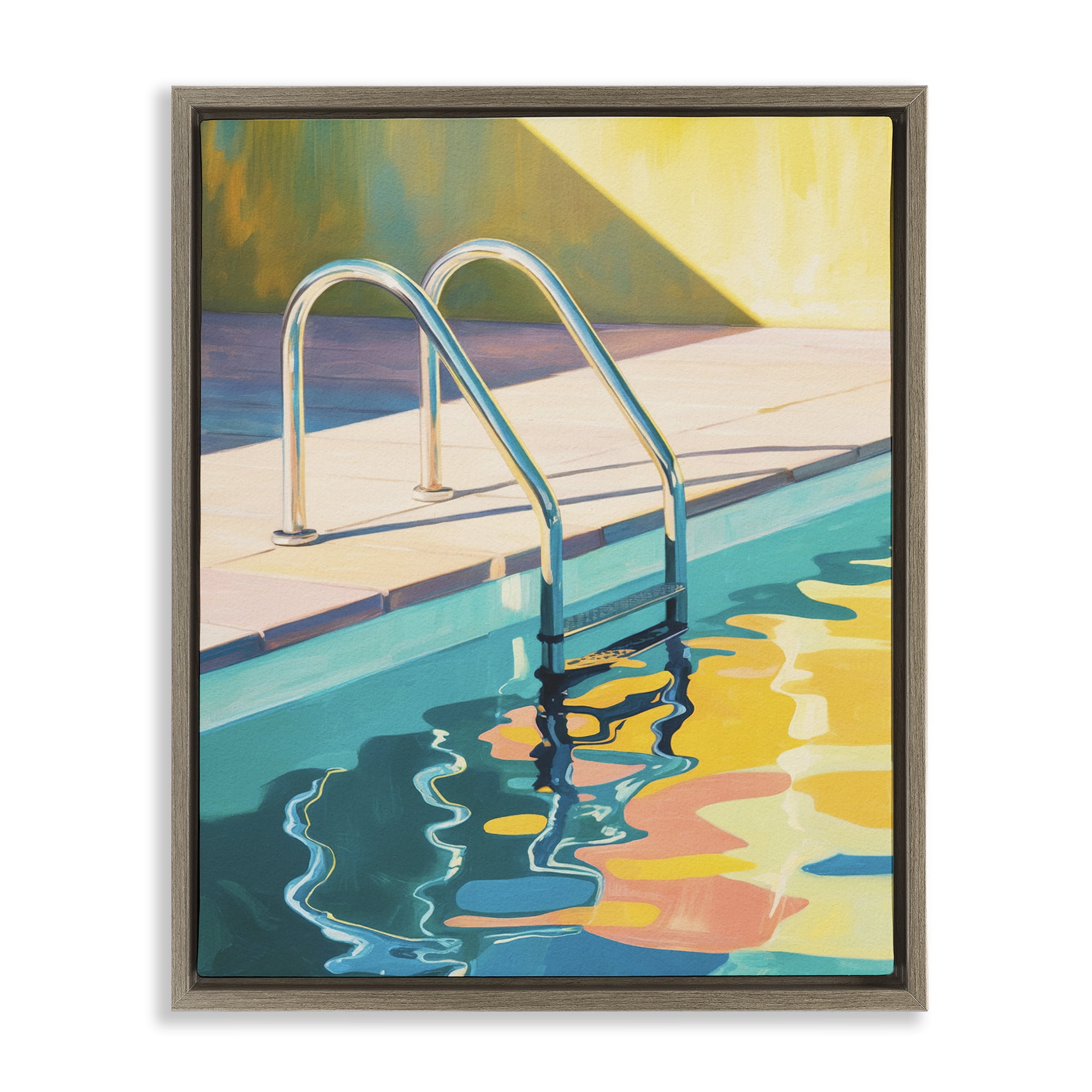 Stupell Industries Pool Ladder At Sunset Brown Framed Floater Canvas Wall Art, design by Andreas Magnusson