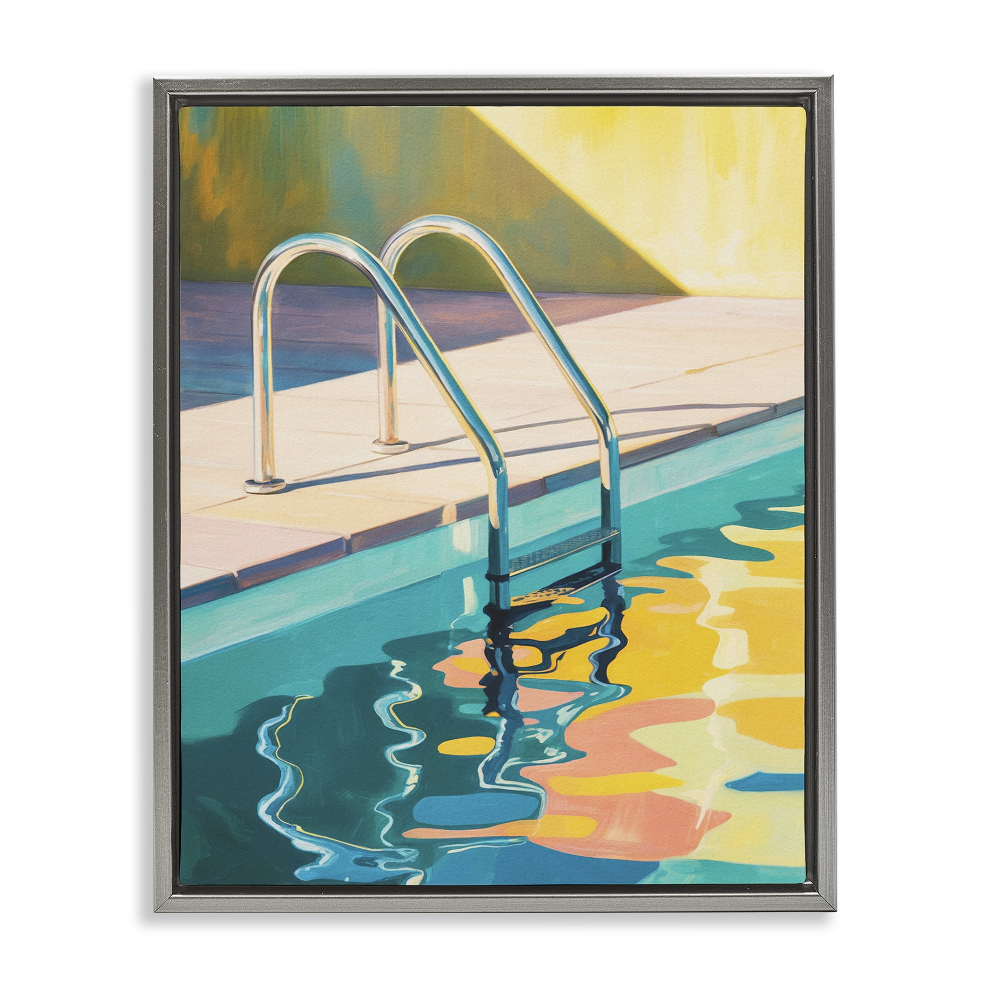Stupell Industries Pool Ladder At Sunset Gray Framed Floater Canvas Wall Art, design by Andreas Magnusson