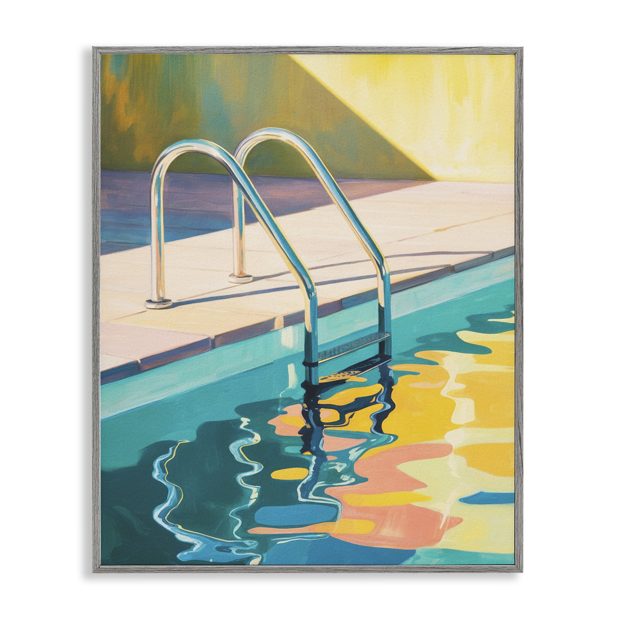 Stupell Industries Pool Ladder At Sunset Gray Framed Giclee Art, design by Andreas Magnusson