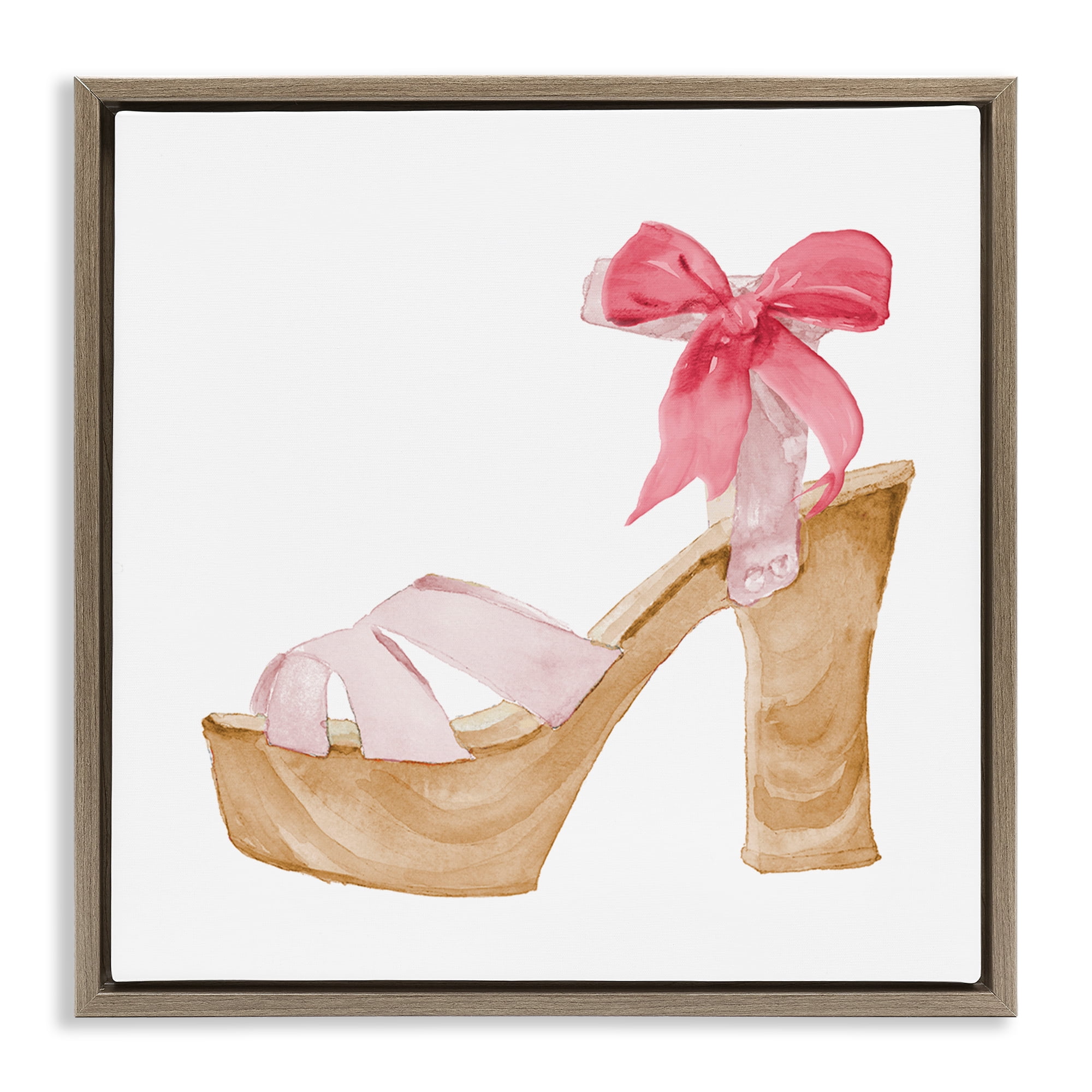 Stupell Industries Pool Party Summer Stiletto Fashion Painting Brown Floater Framed Canvas Art Print Wall Art, 18 x 18