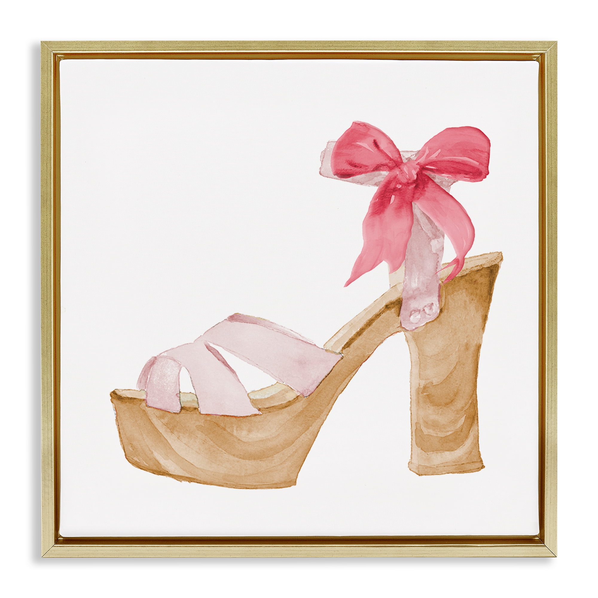 Stupell Industries Pool Party Summer Stiletto Fashion Painting Gold Floater Framed Canvas Art Print Wall Art, 18 x 18